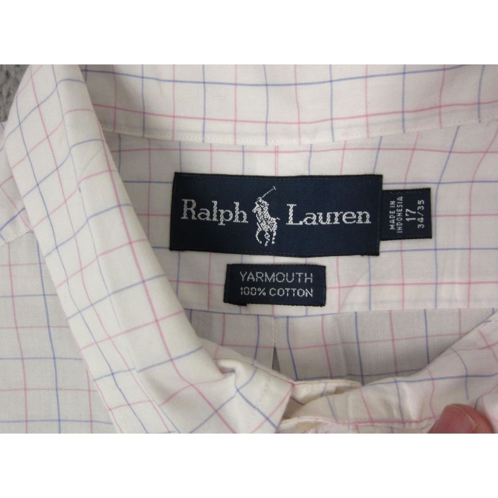 Ralph Lauren Ralph Lauren Shirt Adult 17 Button-Down Check Cotton Long Sleeve White Pink Blue Pony Mens 90s Vintage Size US XL / EU 56 / 4 - 5 Thumbnail