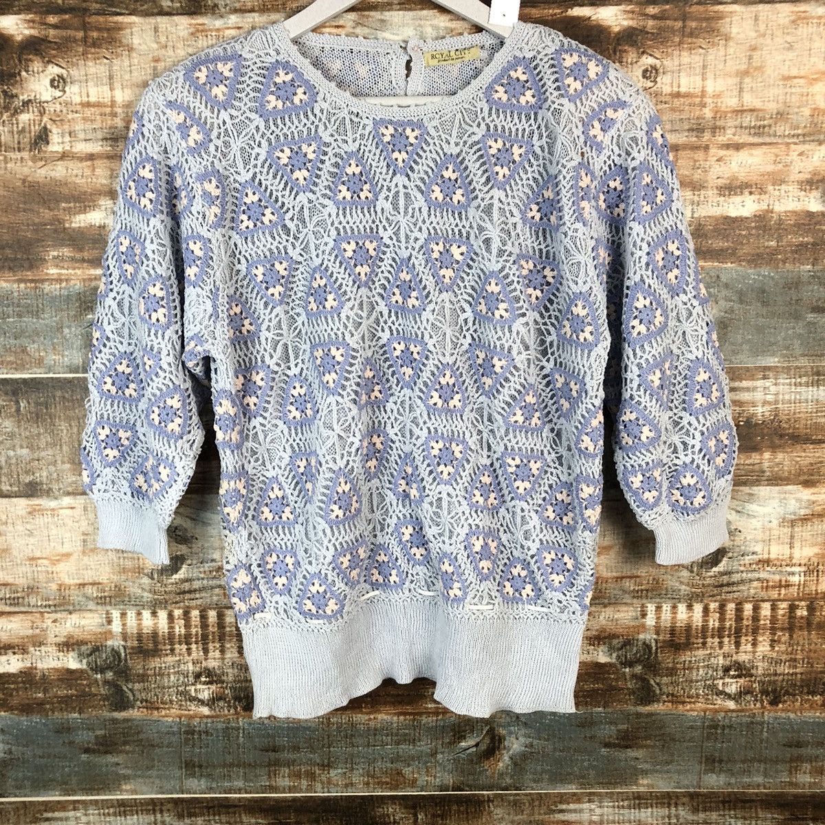 Homespun Knitwear × Japanese Brand Royal Ciny crochet meshnet vintage Blue Knitwear #A1374 Size M / US 6-8 / IT 42-44 - 3 Thumbnail