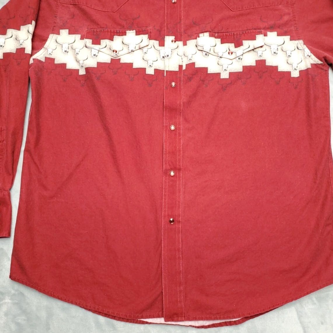 Wrangler VINTAGE Wrangler Shirt Mens XL Red Steer Skull Pearl Snap Western Cowboy Ranch Size US XL / EU 56 / 4 - 2 Thumbnail