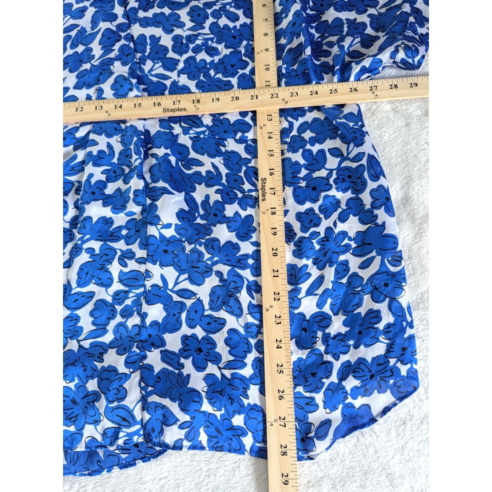 Alfani Alfani Blouse Womens 2X Cobalt Blue White Floral Short Sleeve Women Size Casual Size XXL / US 16-18 / IT 52-54 - 5 Thumbnail