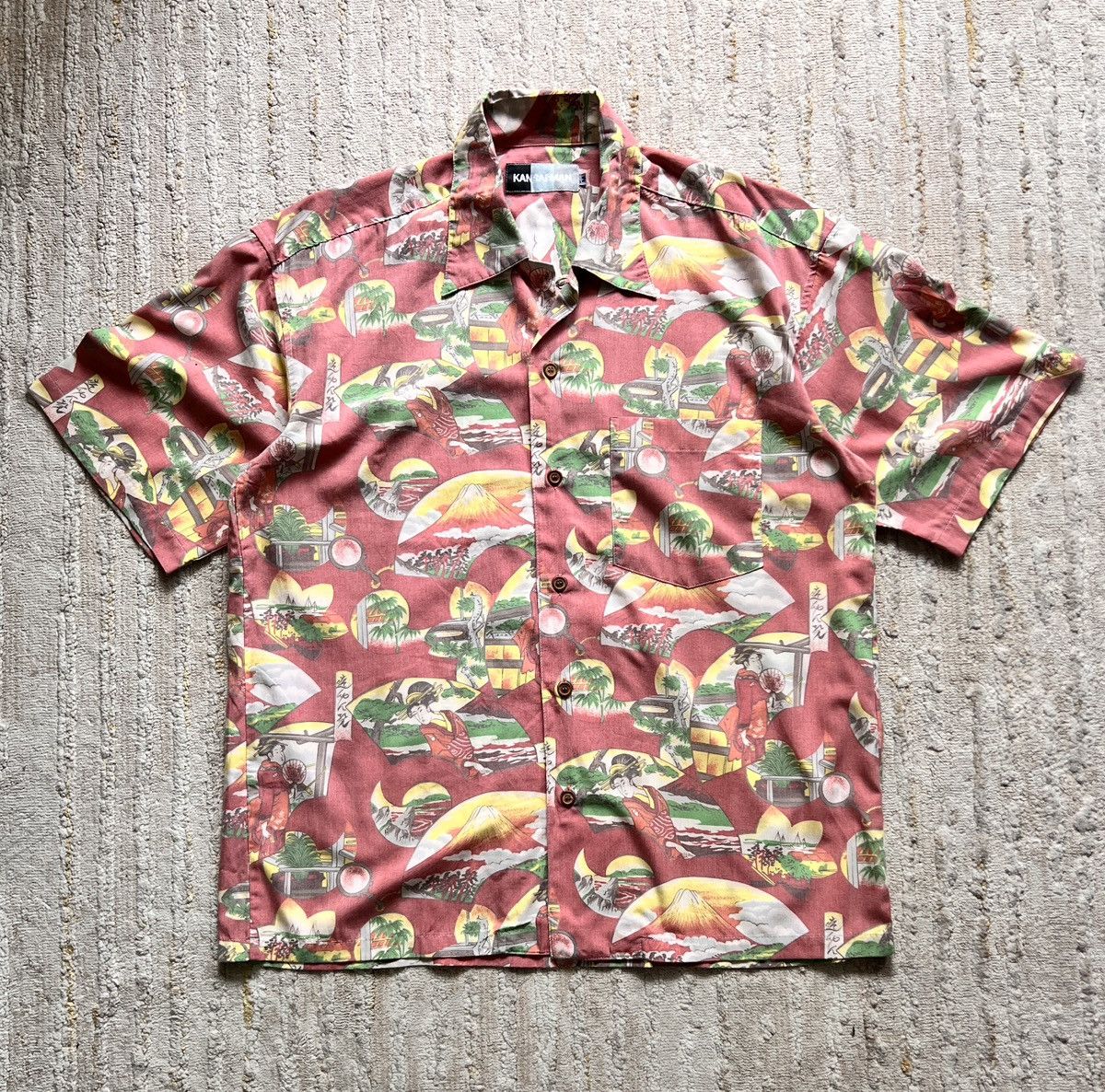 Kansai Yamamoto Kansai Man Japanese Motif Geisha Open Colar Hawaiian Shirt Size US M / EU 48-50 / 2 - 1 Thumbnail