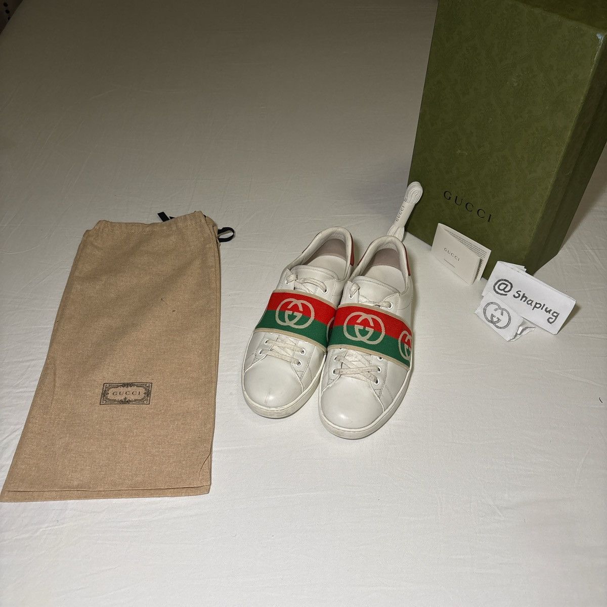 Gucci Gucci Ace White Leather Web strap Sneakers – Full Set Size US 9 / EU 42 - 2 Thumbnail