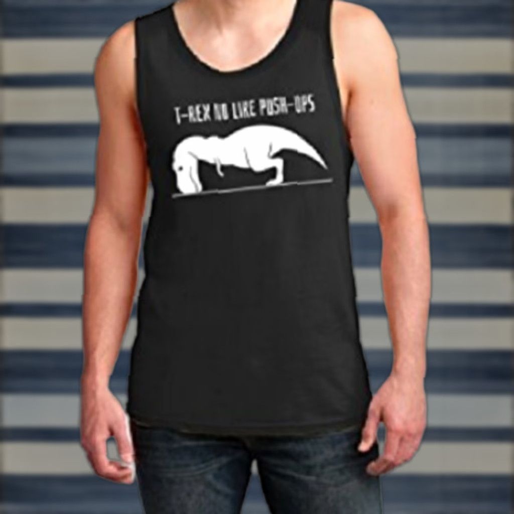 Tultex T-REX NO LIKE PUSH-UPS Funny Adult Weight Lifting Tank Top XXL Black Cotton Blend Mens Size XXL / US 16-18 / IT 52-54 - 1 Thumbnail