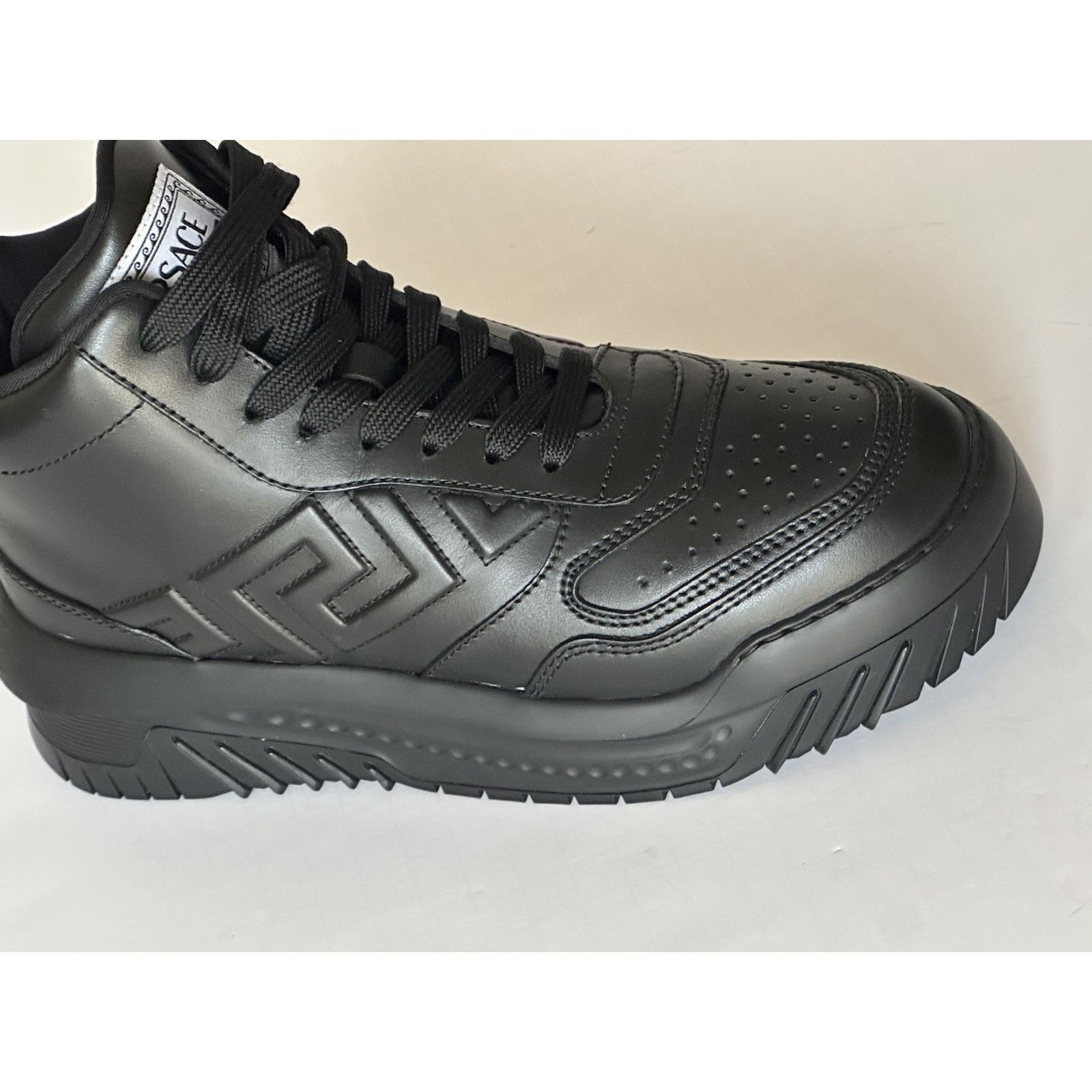 Versace Versace Greca Leather High Top Black Sneakers 12 US 1011349 Size US 12 / EU 45 - 4 Thumbnail