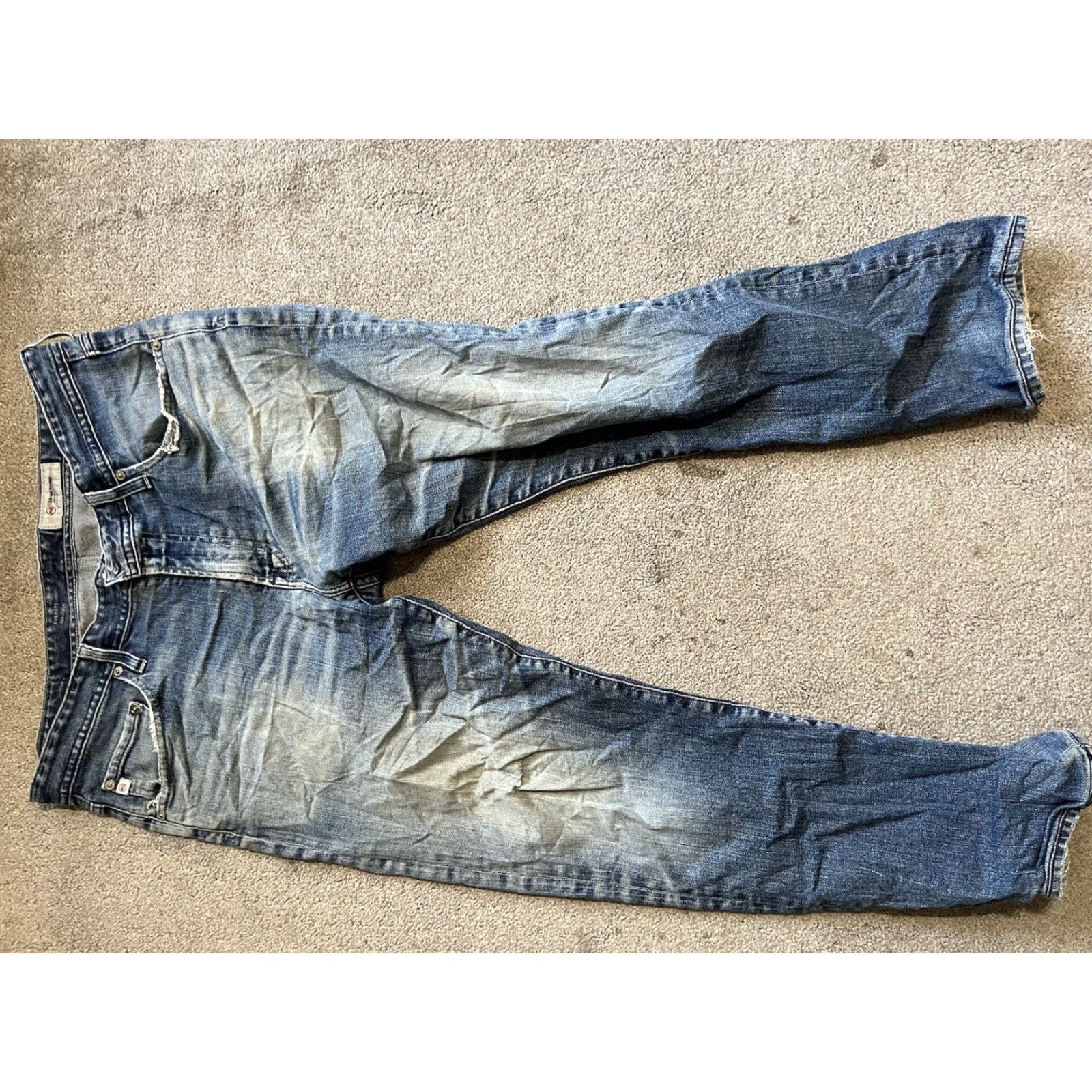 Denime AG Adriano Goldschmied The Everett Jeans Slim Straight Stretch 34x26 Blue Denim Mens Regular City USA Designer Comfort Slimming 5-Pocket Zipper Button Size US 34 / EU 50 - 4 Thumbnail