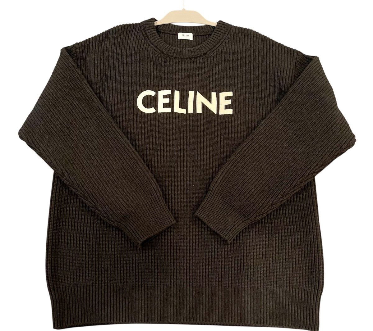 【日本入手困難】CELINE OVERSIZED SWEATER IN RIBBED WOOL Celine Oversized Ribbed Wool Sweater Navy Men's - US