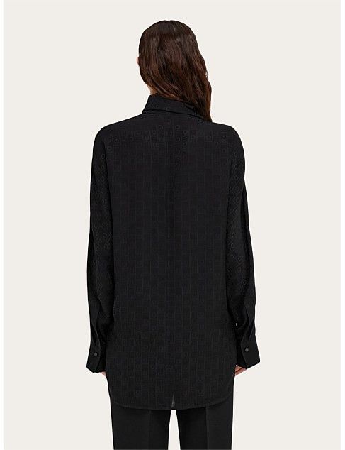 Salvatore Ferragamo o1s1rm0426 Sash Collar Viscose Blouse in Black Size L / US 10 / IT 46 - 5 Thumbnail