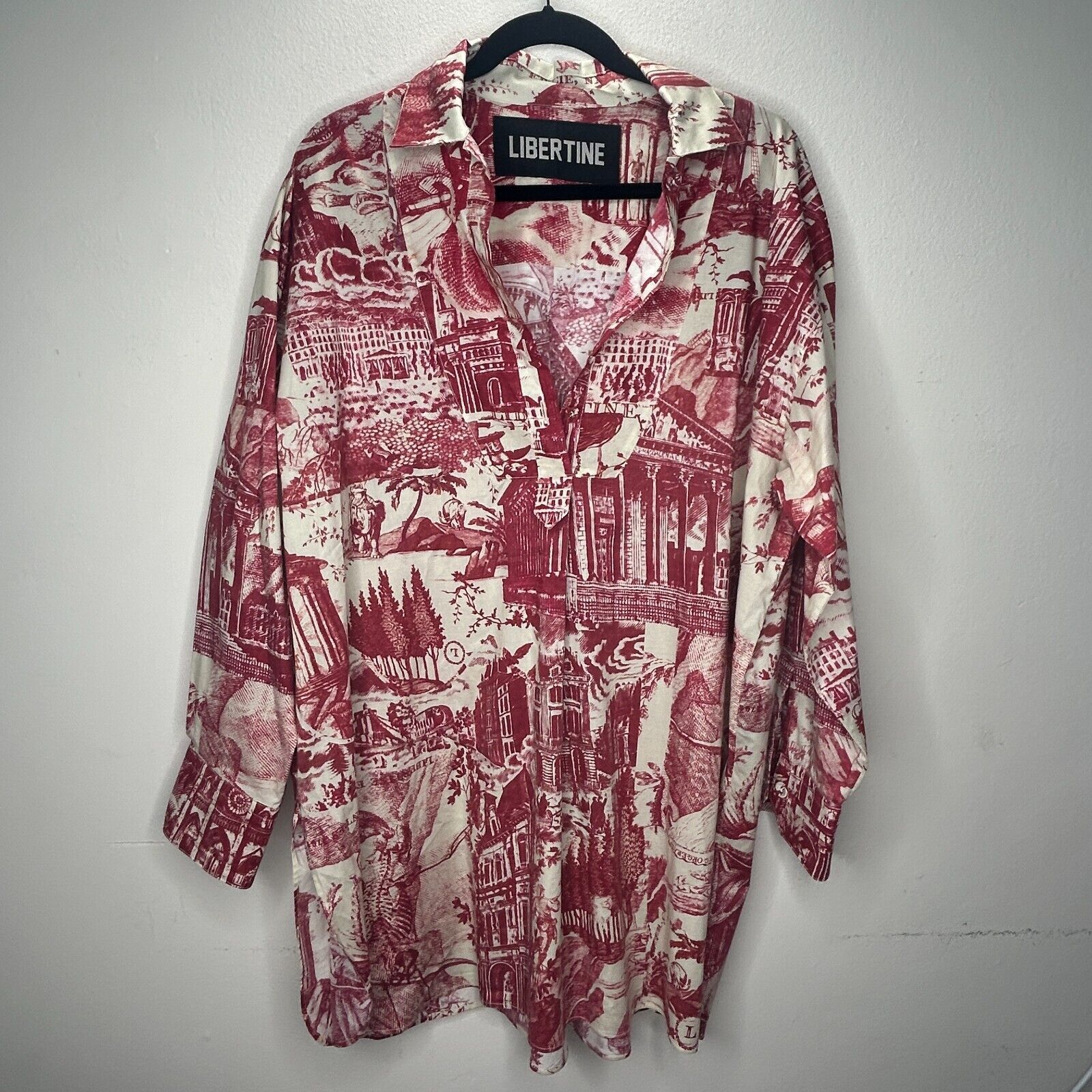 Libertine Libertine Red Cream Toile De Nantes Half-Button Tunic L / XL Size XL / US 12-14 / IT 48-50 - 4 Thumbnail