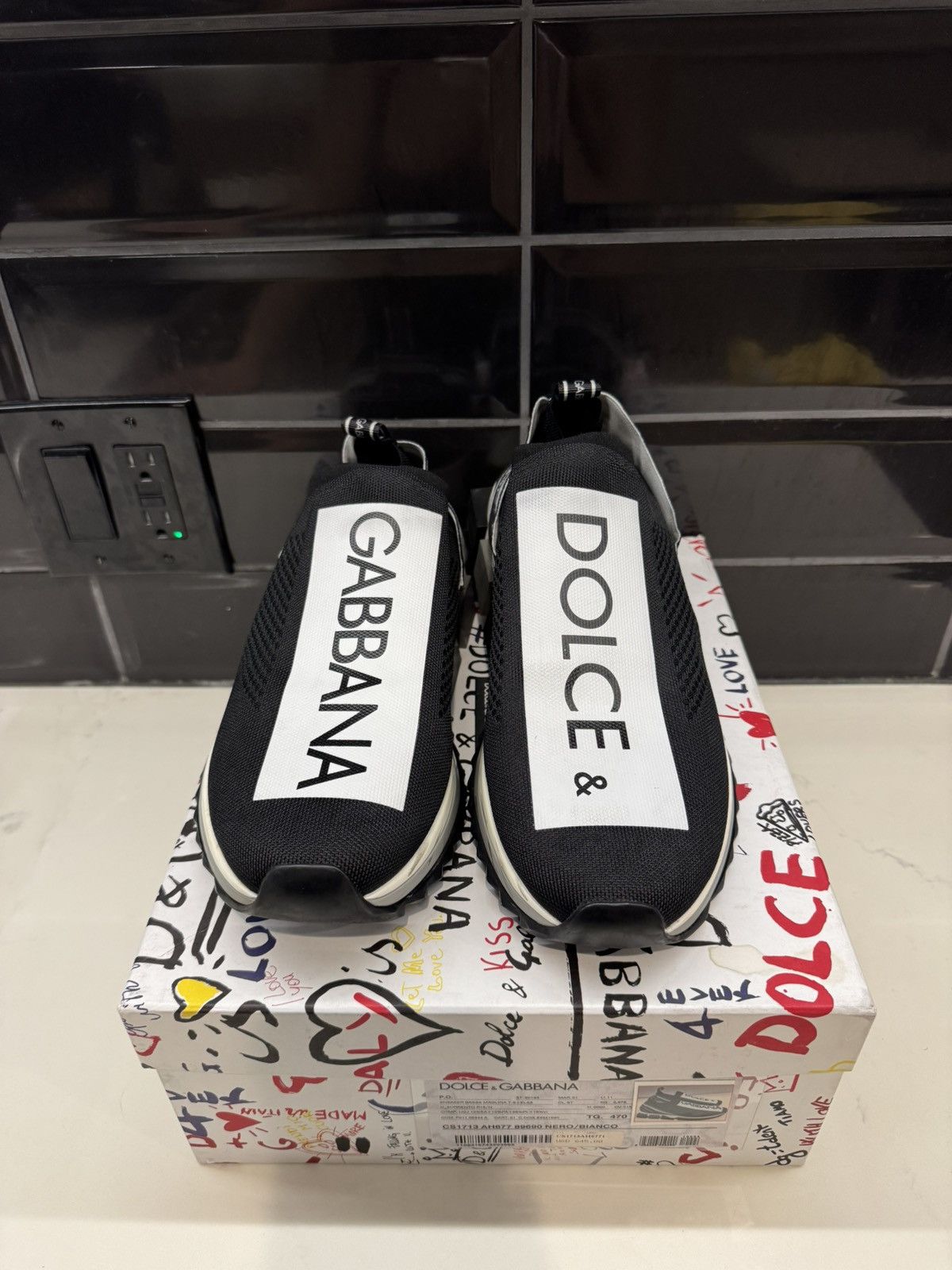 Dolce & Gabbana Dolce & Gabbana Sorrento Slip-On Sneakers Black/White Logo Size US 13 / EU 46 - 1 Thumbnail
