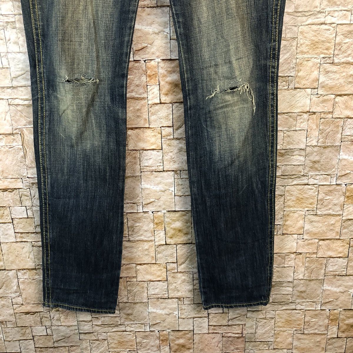 Japanese Brand Candy Robot Blue Distressed Denim Pants #A1125 Size 32" / US 10 / IT 46 - 7 Thumbnail