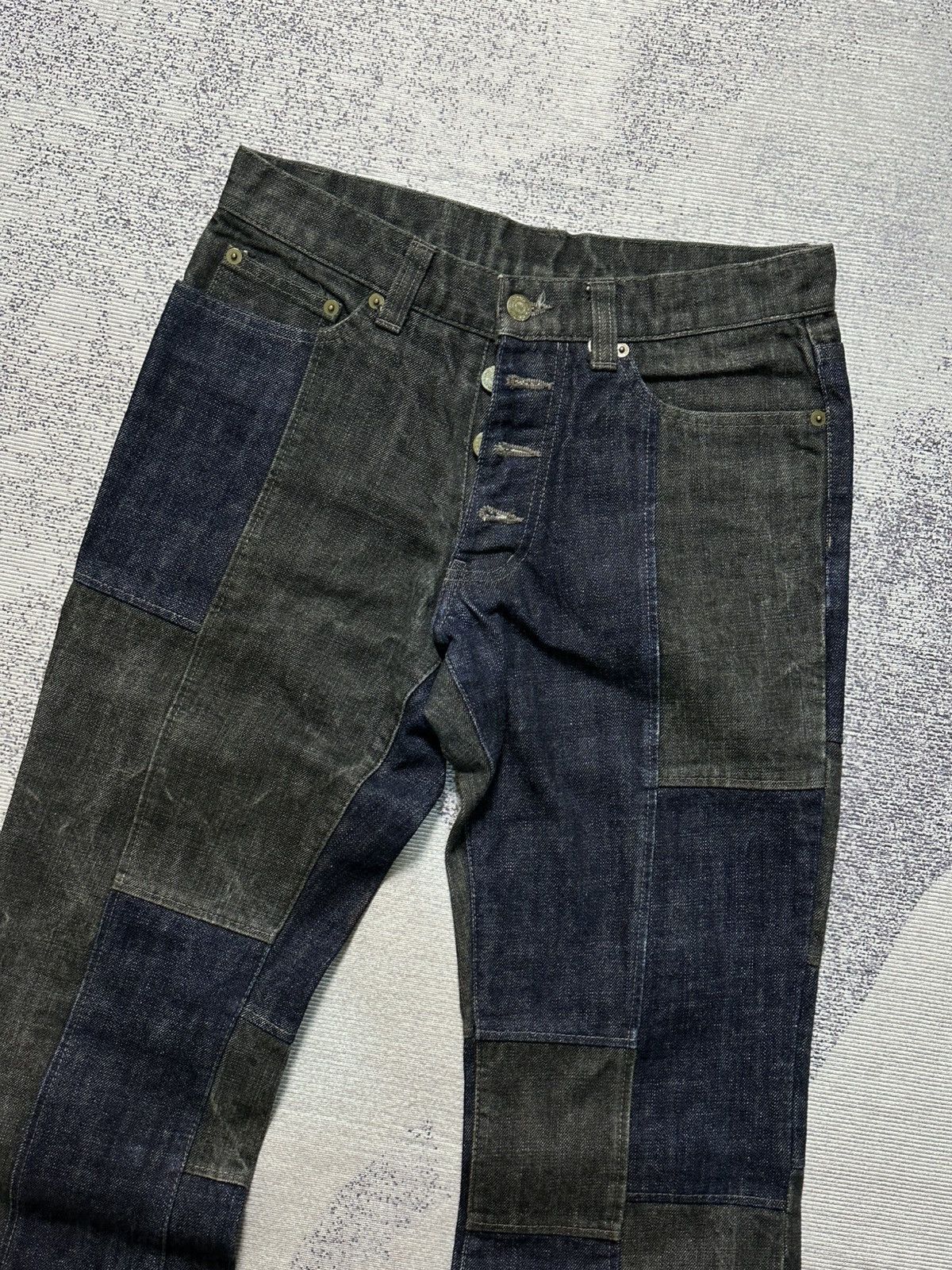 Undercover × Uniqlo 2000s Tornado Mart Flare Patchwork Denim Jeans Size US 30 / EU 46 - 3 Thumbnail