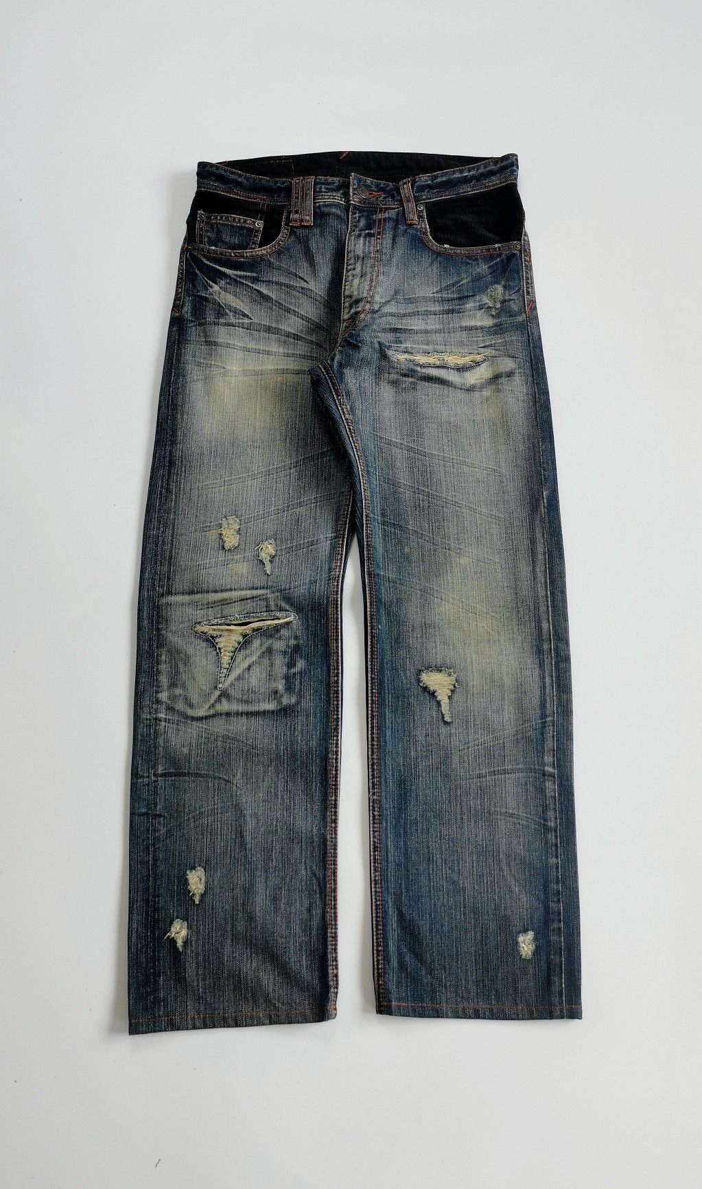 Tornado Mart Boycott Japan Corduroy Mix Repaired Distressed Jeans Size US 31 - 1 Thumbnail