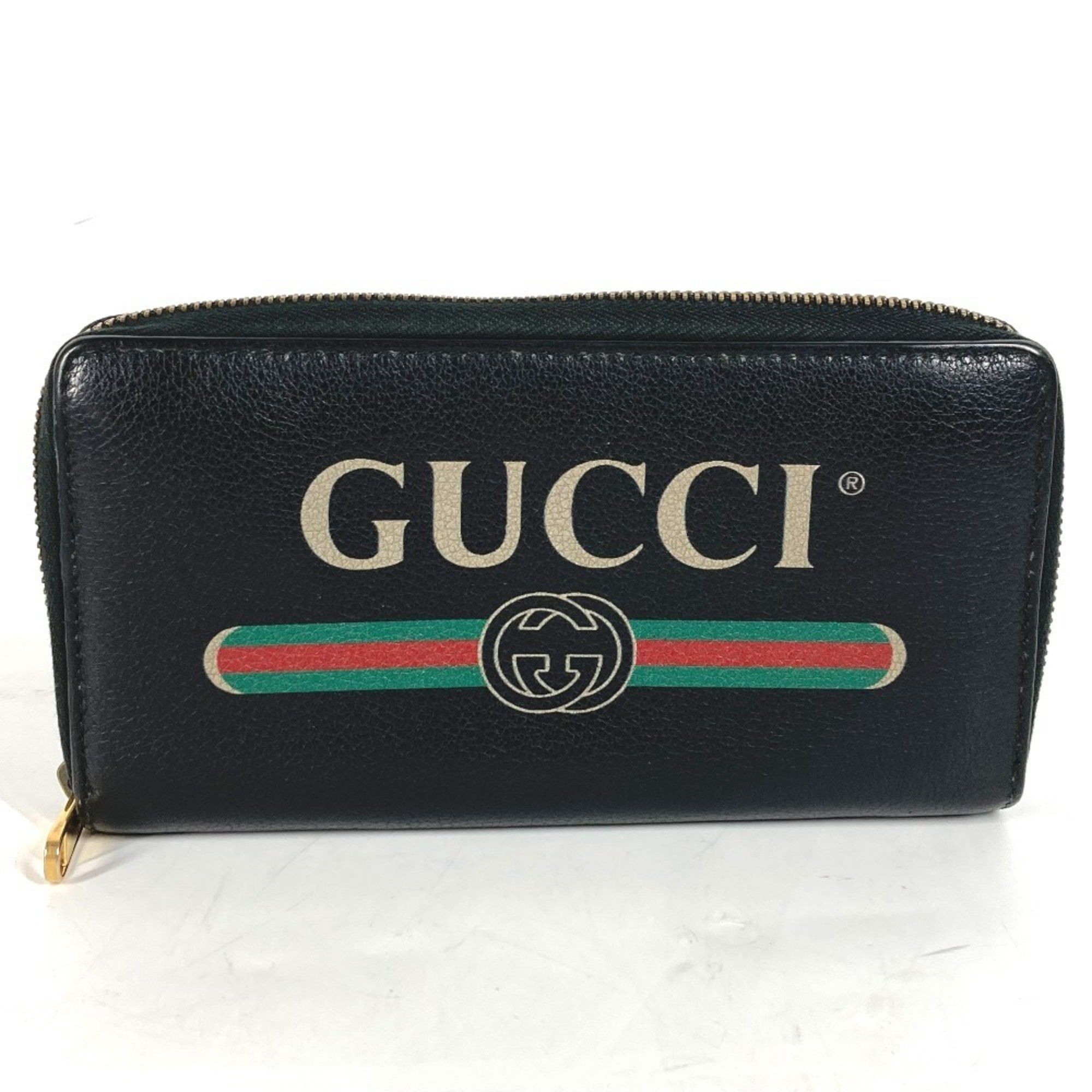 Gucci GUCCI 496317 Logo Round Zip Long Wallet Leather Men's Black Size ONE SIZE - 1 Thumbnail
