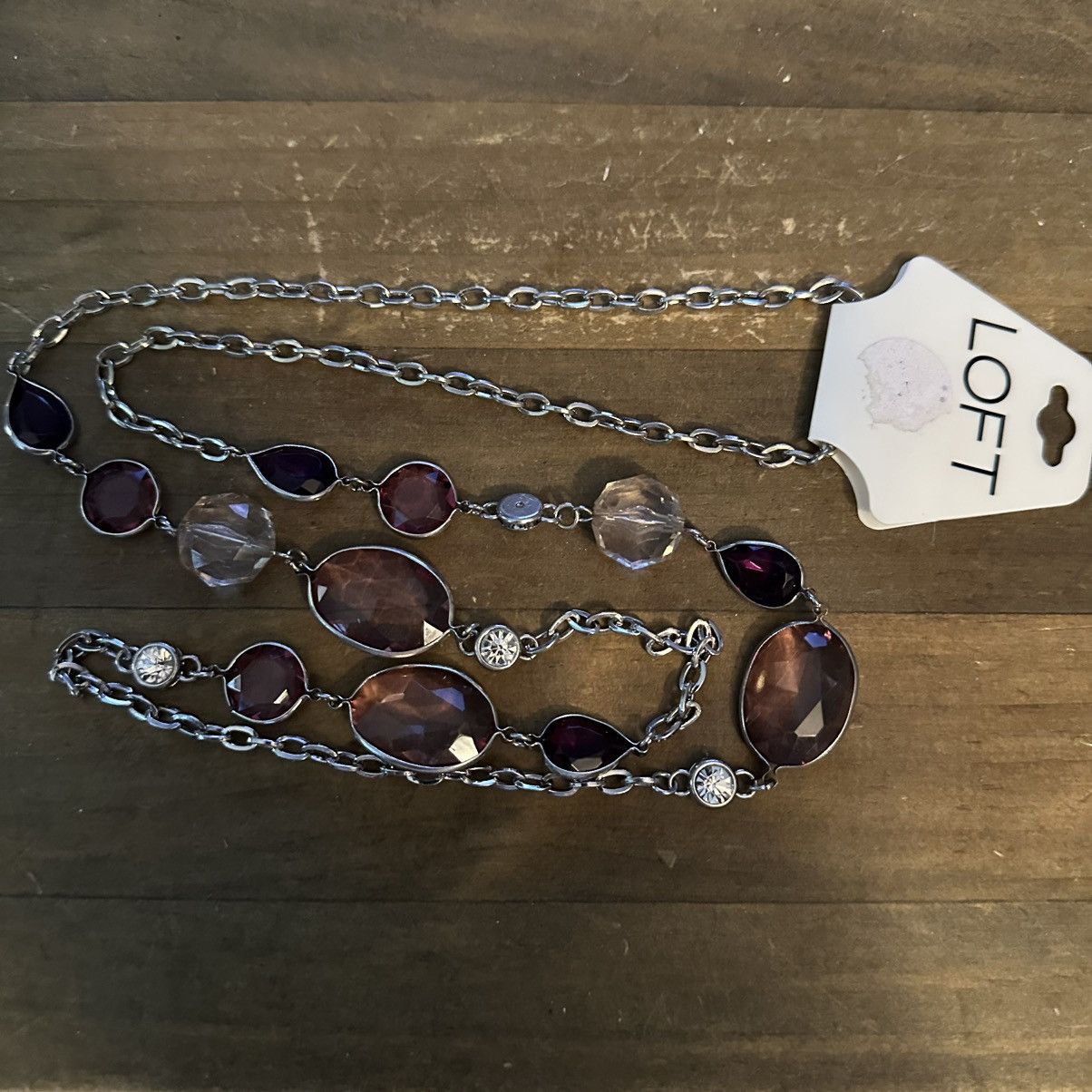 Loft Loft long silver tone bezeled purple stones necklace Size ONE SIZE - 2 Thumbnail
