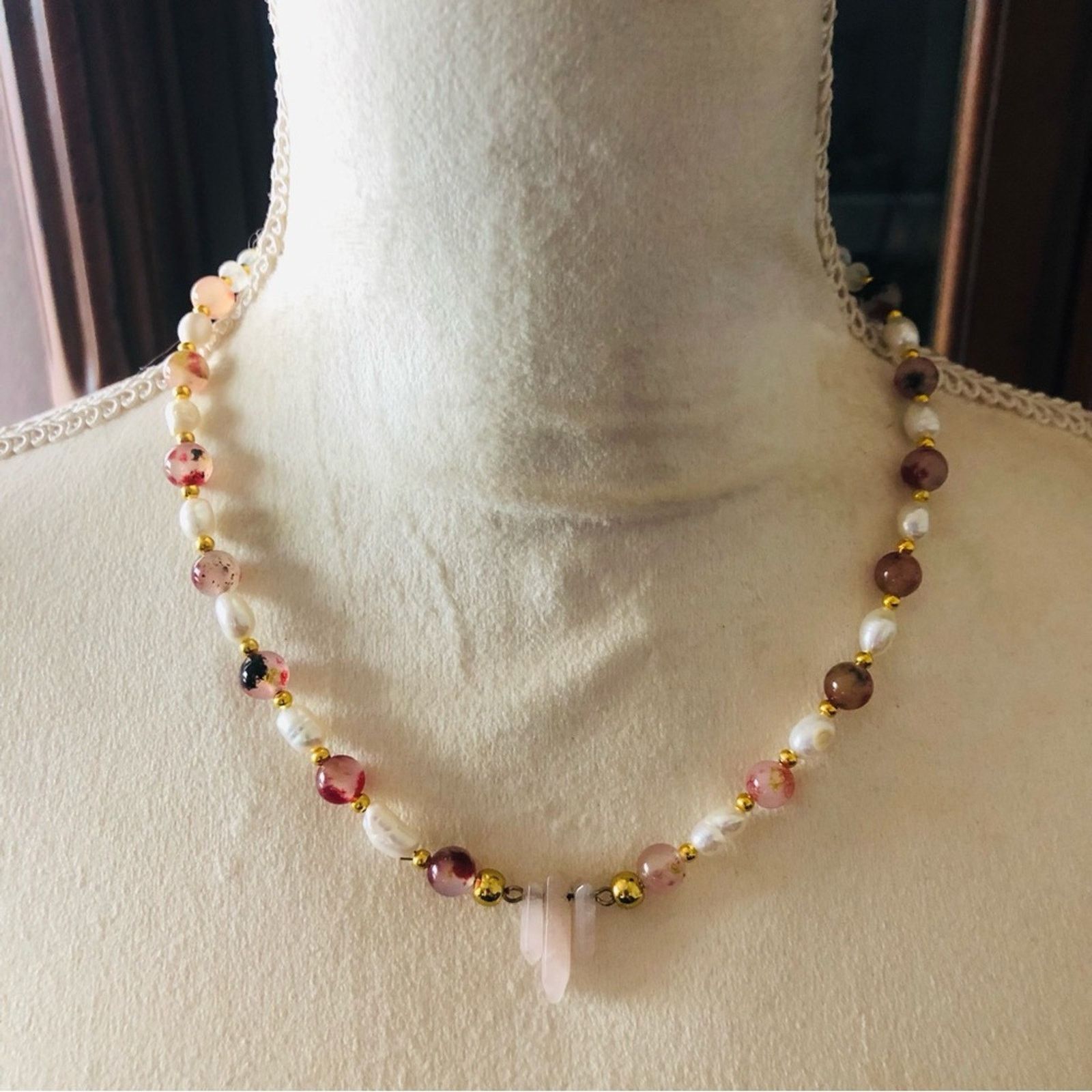 Handmade Handcrafted genuine pink quartz pink tourmaline pearl neckla Size ONE SIZE - 2 Thumbnail