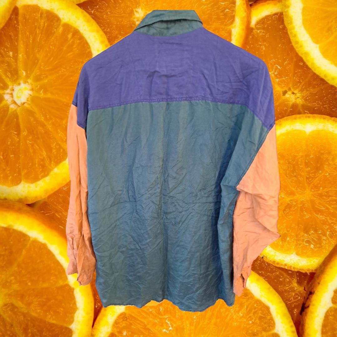 Other Vintage Protest Blue Tan Green 100% Silk Button Up Shirt Siz Size US L / EU 52-54 / 3 - 6 Thumbnail