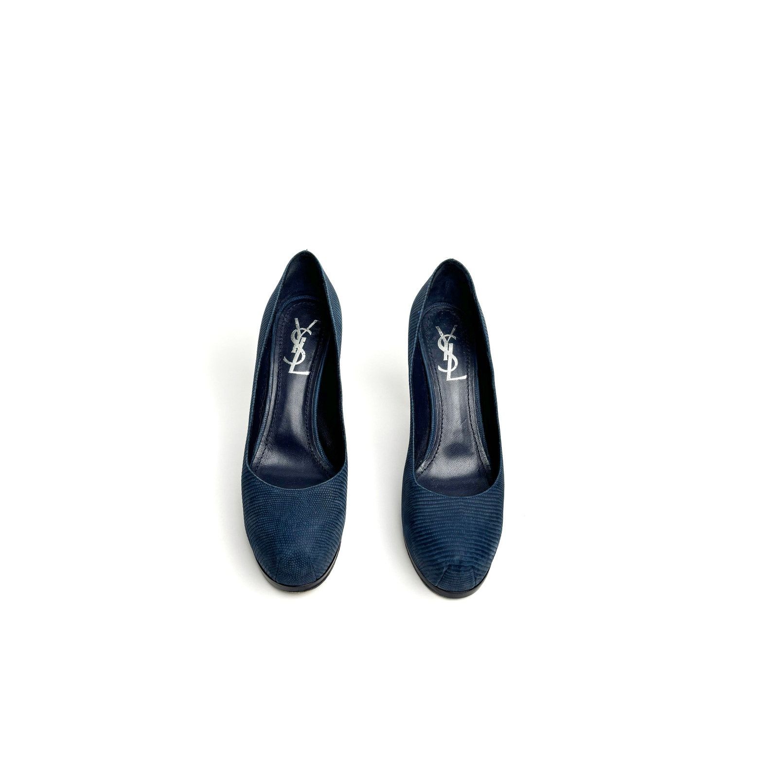 Yves Saint Laurent Blue Snakeskin Print Pumps Size US 7 / IT 37 - 6 Thumbnail
