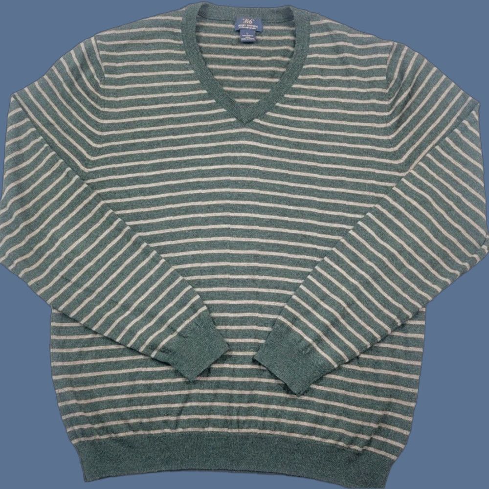 Brooks Brothers Brooks Brothers Sweater Mens Large Green Brown Stripe 100% Merino Wool Knit V-Neck Pullover Classic Preppy Casual Business Winter Fall Spring Size US L / EU 52-54 / 3 - 1 Thumbnail