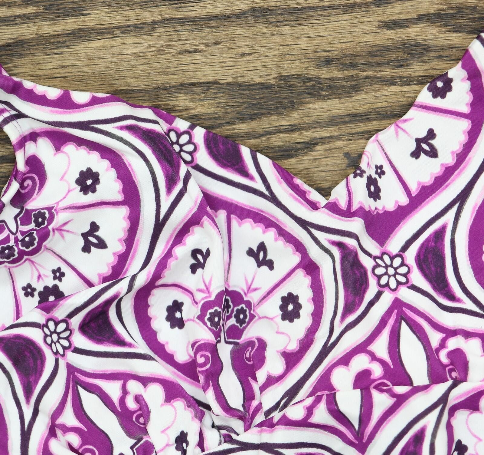 Other Nwt Swim Solutions Print Swim Top Magenta Purple / White 10 Size ONE SIZE - 6 Thumbnail
