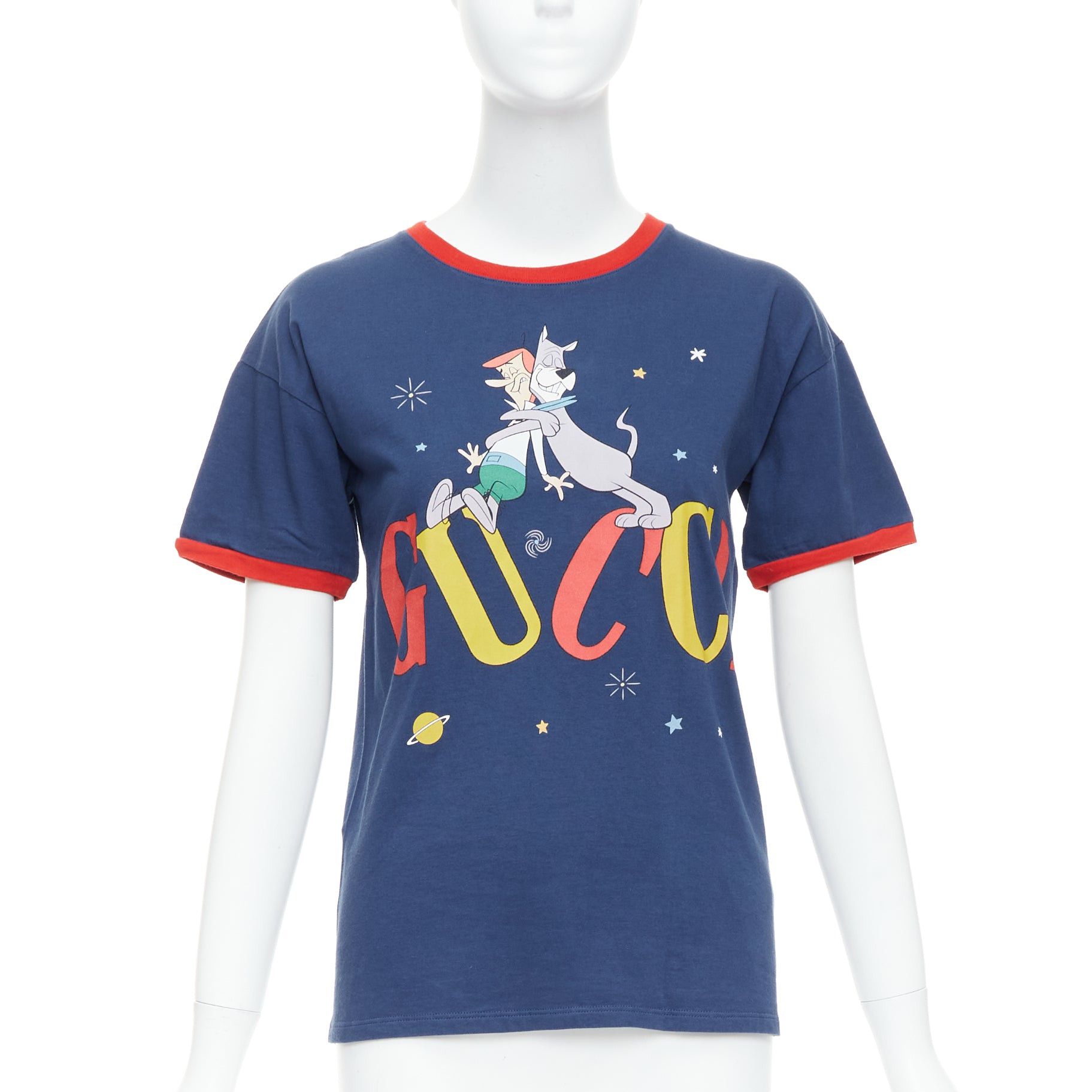 Gucci GUCCI KIDS The Jetsons navy logo print dog red ringer tshirt 12Yr Size XS / US 0-2 / IT 36-38 - 1 Thumbnail