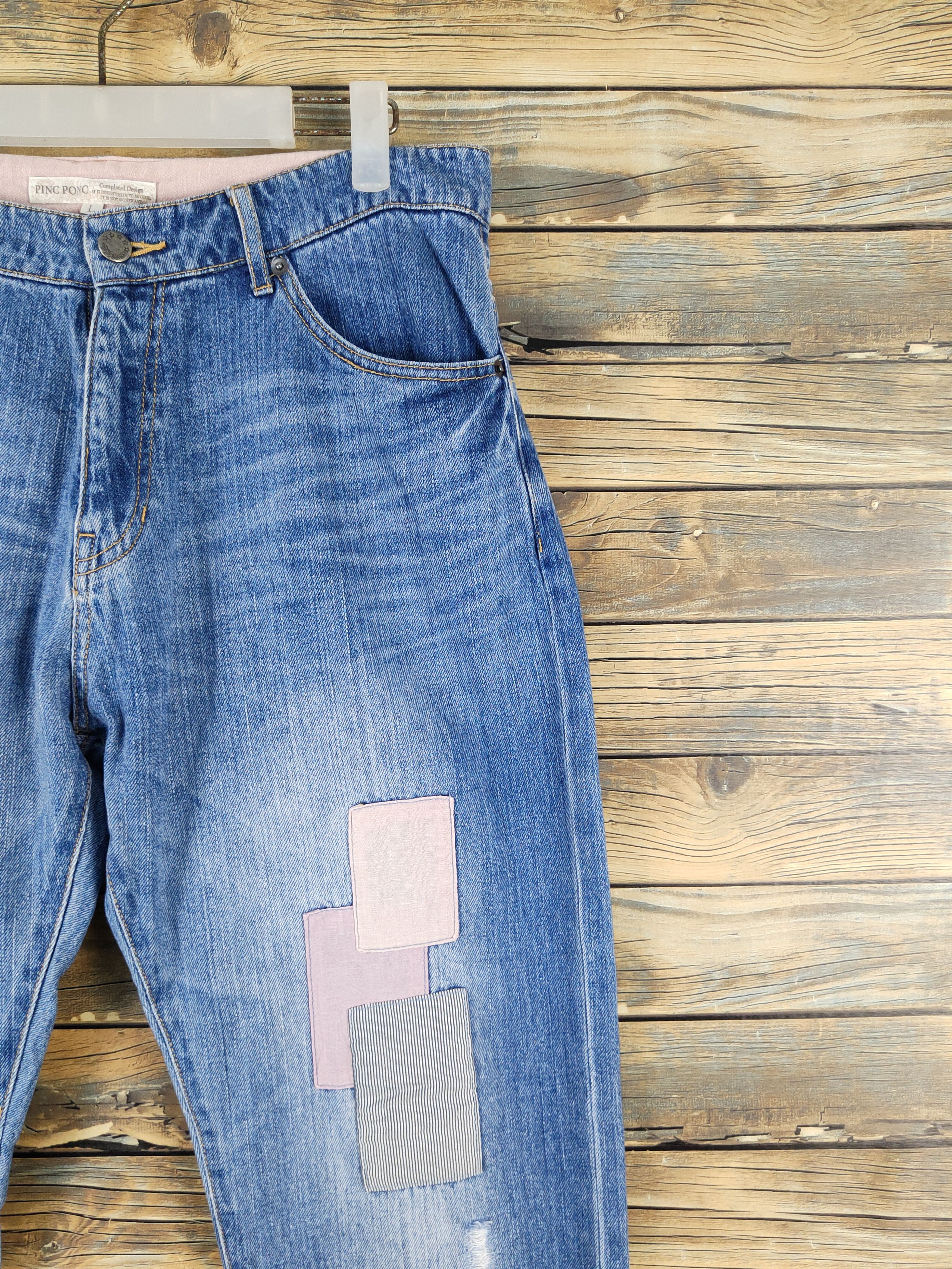 Japanese Brand × Vintage Pinc Ponc Blue Distressed Ripped Patch Jeans #1309 Size 33" - 5 Thumbnail