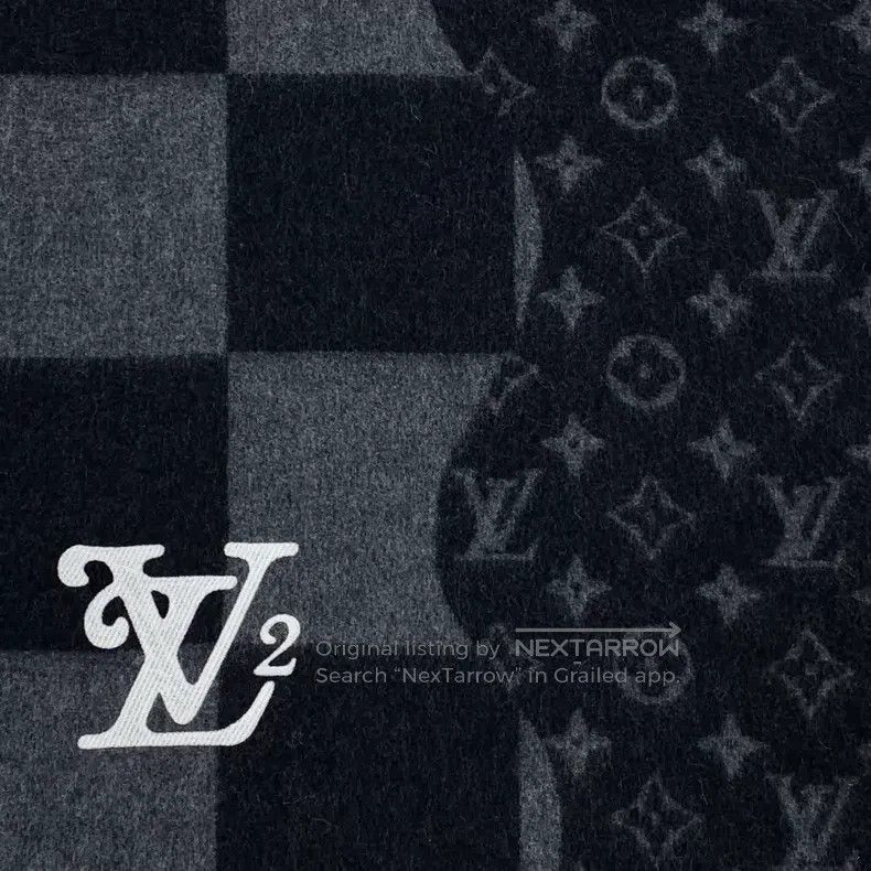 Louis Vuitton Louis Vuitton Black logo checkerboard paneled cashmere fri Size ONE SIZE - 3 Thumbnail