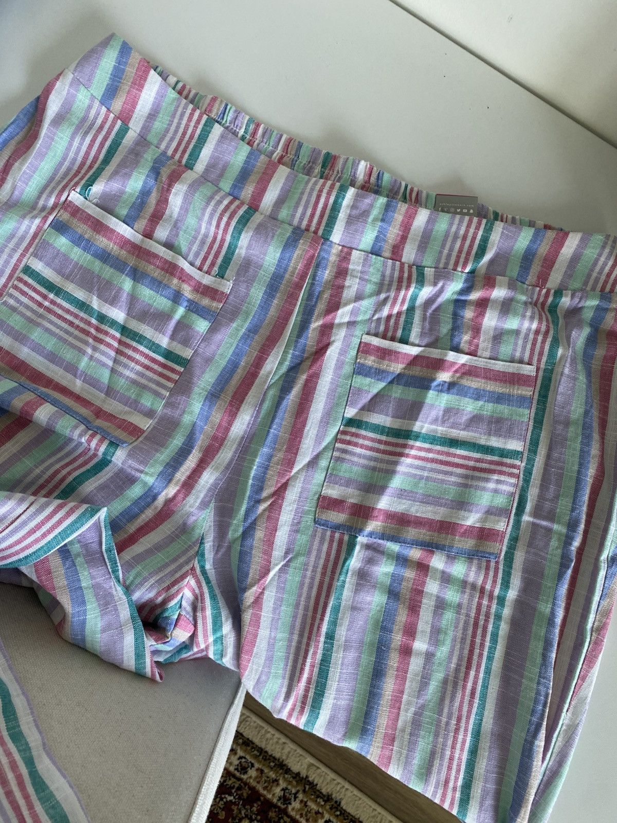 Other Ashley Stewart Wide Leg High Flowy Stripped Linen Pants NWT Size 38" / US 16 / IT 52 - 10 Thumbnail