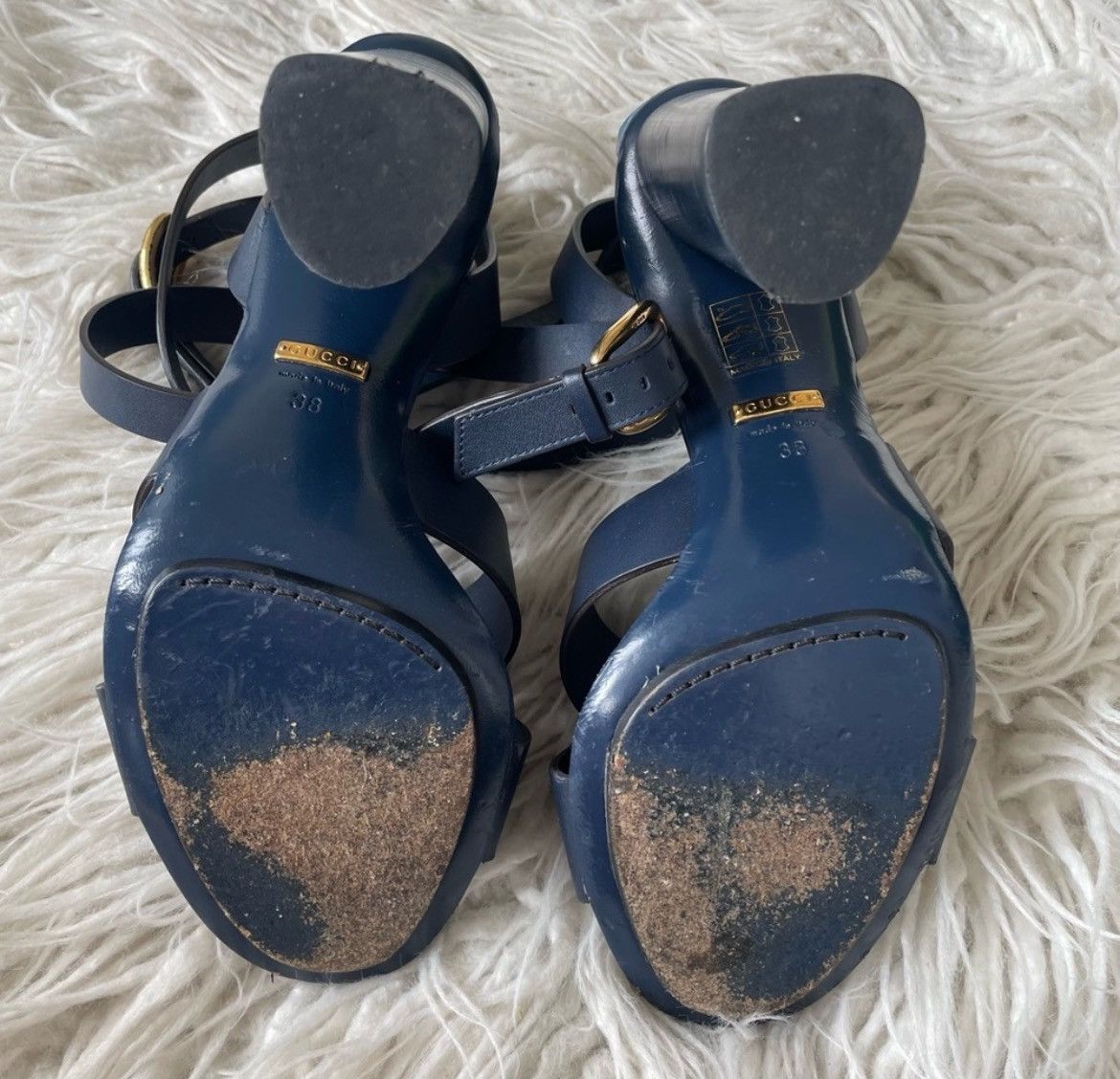 Gucci GUCCI Leather Suede Candy Blue Crossover Strap Sandals Size US 8 / IT 38 - 9 Thumbnail