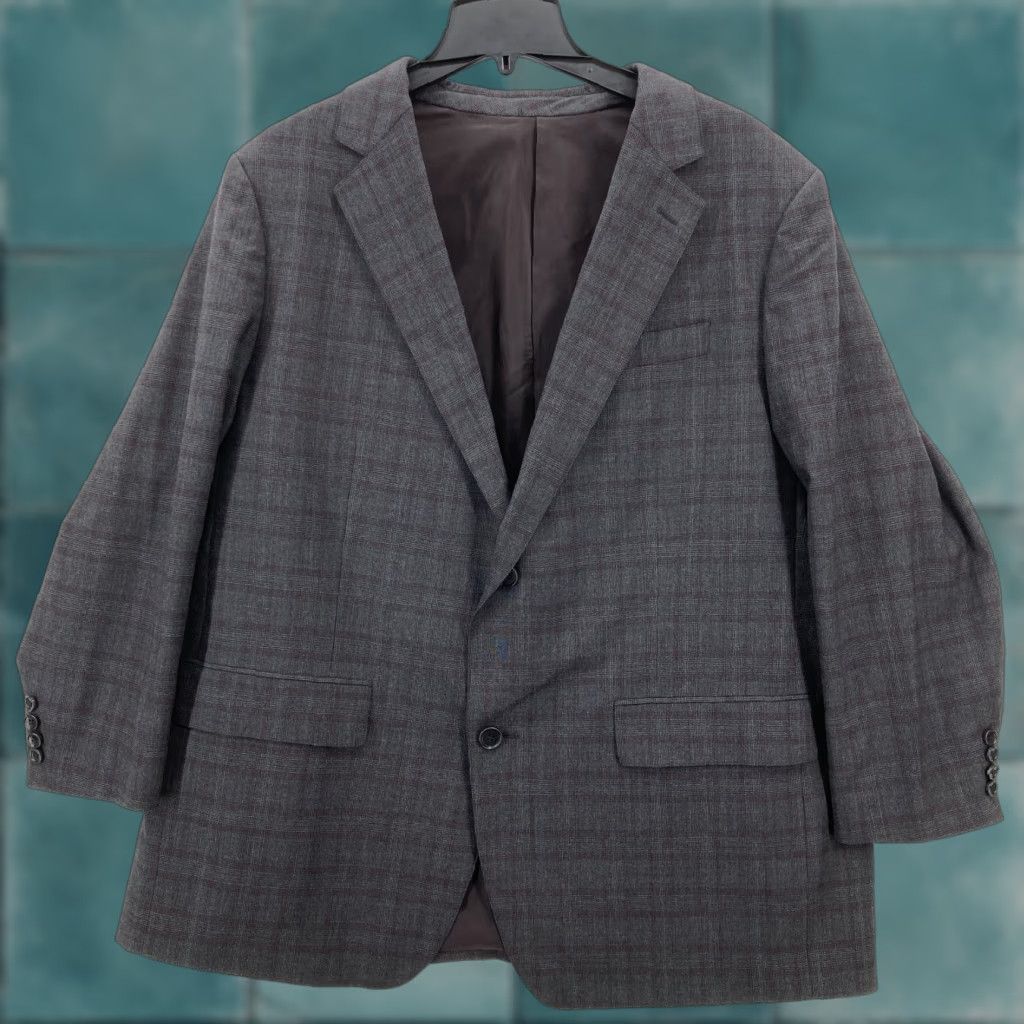 Bonobos Bonobos Blazer Sport Coat Mens 48 Gray Plaid Wool Stretch Tollegno 1900 Italy Size 48R - 1 Thumbnail