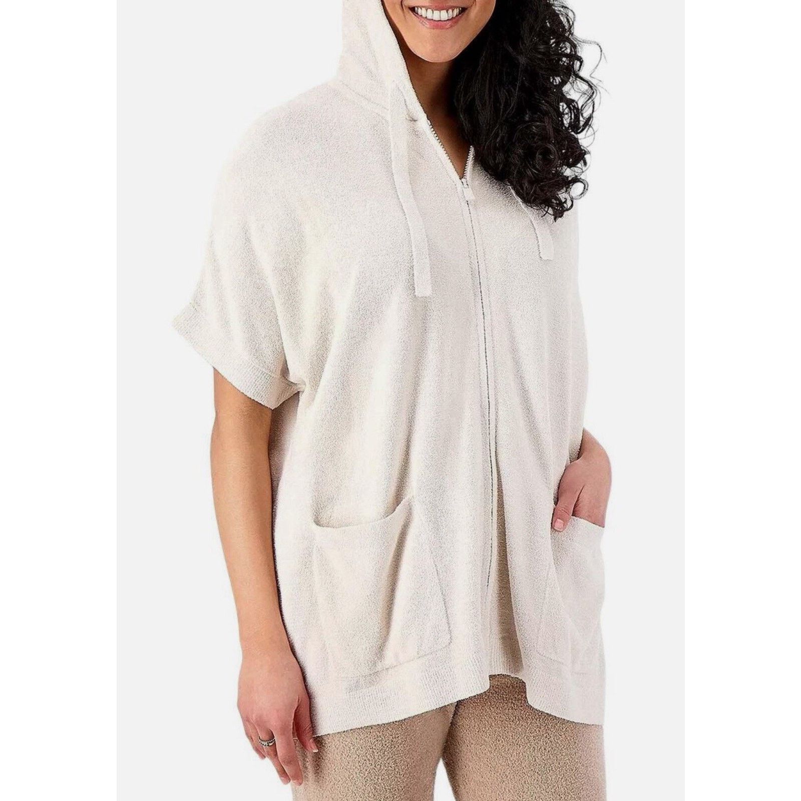 & Other Stories Barefoot Dreams Short Sleeve Zip Up Hoodie Almond 1X A599199 Size ONE SIZE - 1 Preview