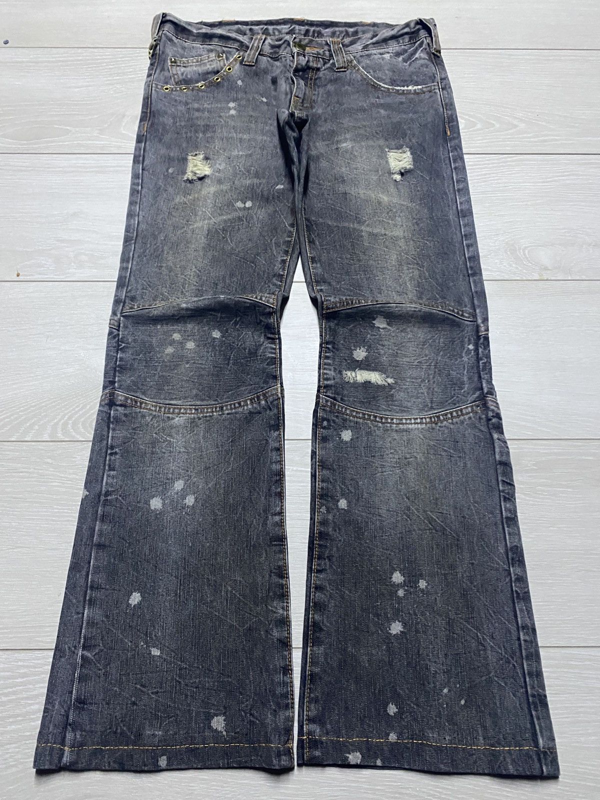 If Six Was Nine Vintage Japanese Brand Avant Garde Double Knee Flare Jeans Size US 31 - 1 Thumbnail