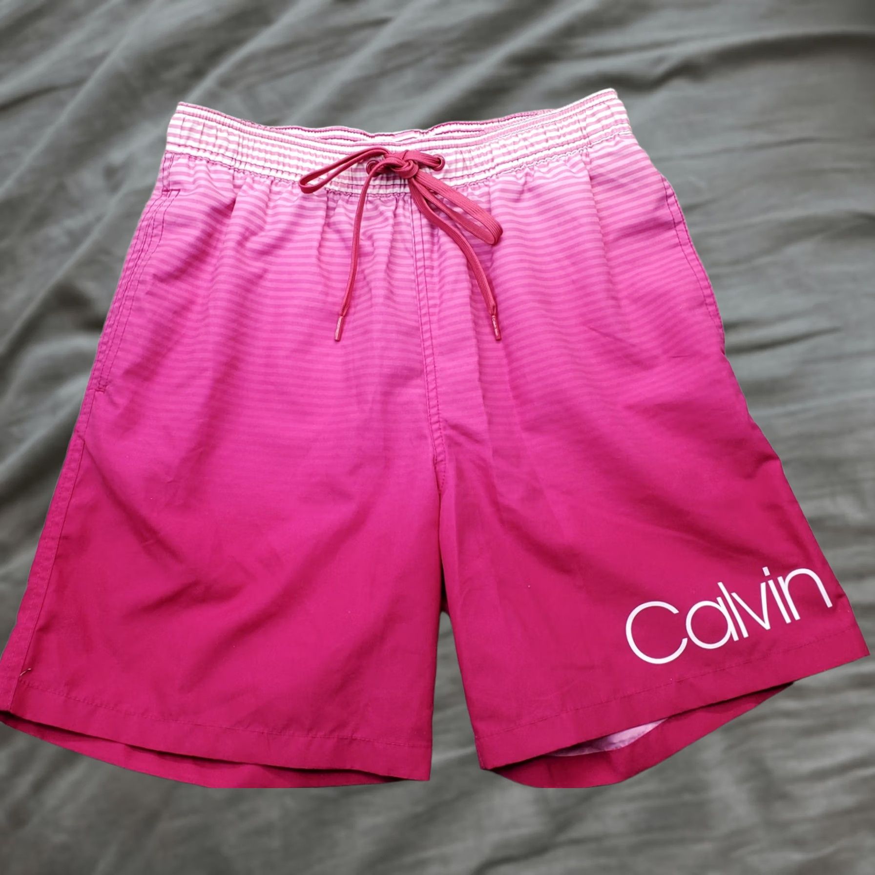 Calvin Klein Calvin Klein Bottom Shorts Mens S Pink Ombre Stripe Elastic Waistboard Quick Dry Back Pocket Drawstring Surfing Size US 29 - 1 Thumbnail