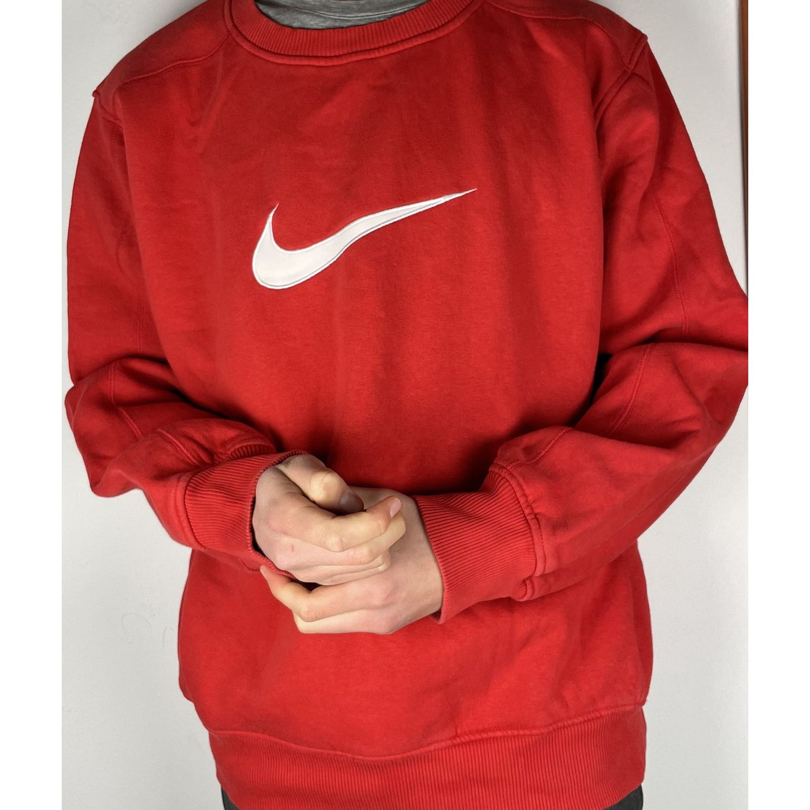 Nike × Vintage Nike Swoosh Men Red Pullover Fleece Sweatshirt Large Size US L / EU 52-54 / 3 - 2 Thumbnail