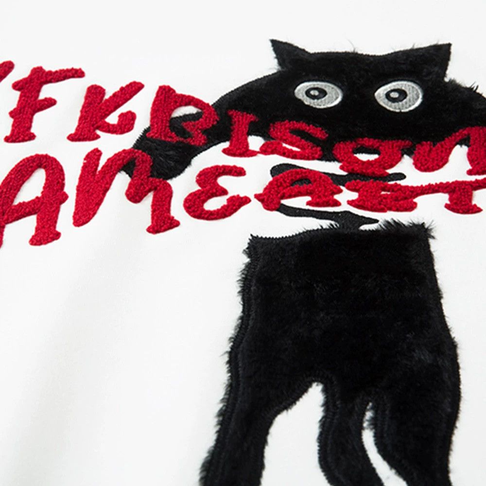 Vintage Men's loose casual cartoon kitten embroidered sweatshirt Size US M / EU 48-50 / 2 - 3 Thumbnail