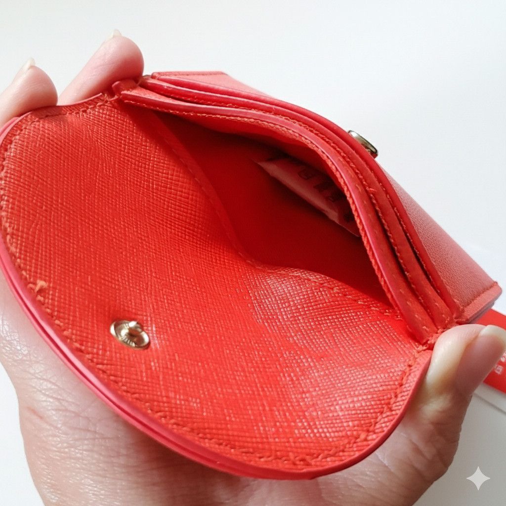 Other Avon 4x2.5" Wallet Orange Red Faux Saffiano Leather Card Size ONE SIZE - 4 Thumbnail