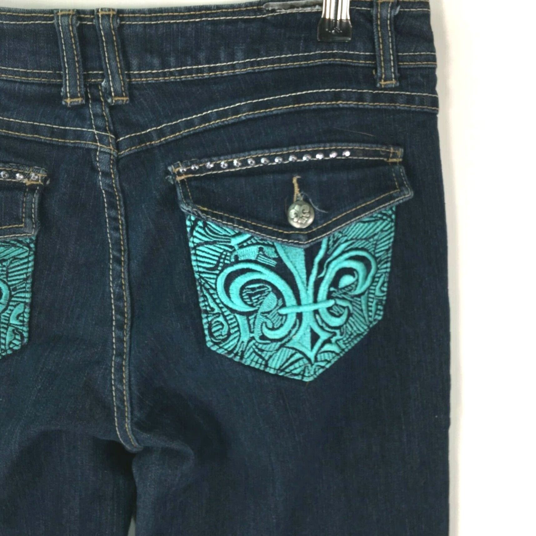 Denime Dereon Jeans Womens Denim Skinny Belt Loops Embellished Blue 5/6 Regular 30in 34in US Mens? Womens Size 27" / US 4 / IT 40 - 6 Thumbnail