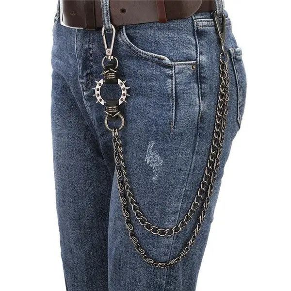 Jean Punk Spiked Jeans Chain Accessories Size ONE SIZE - 8 Thumbnail