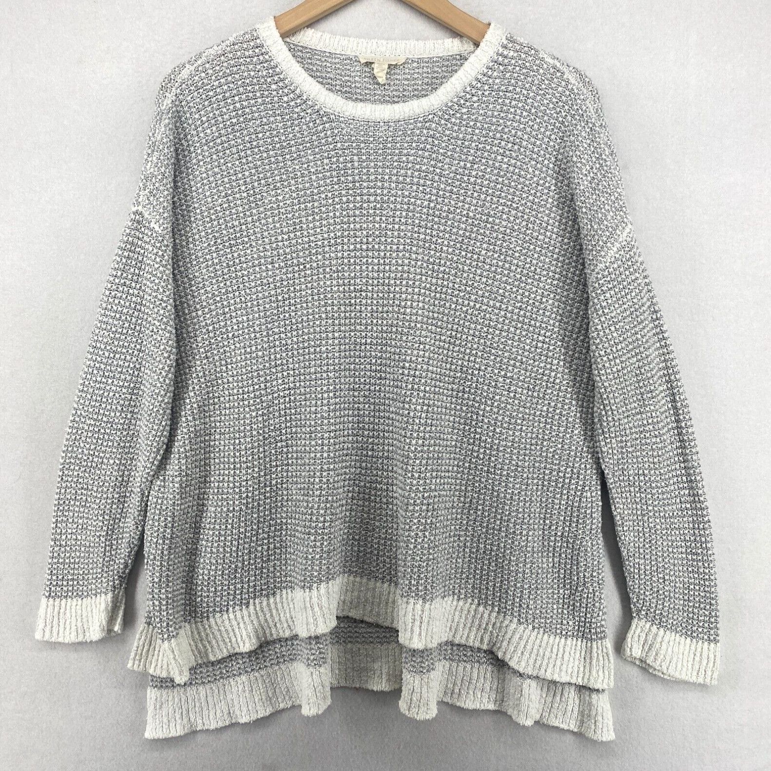 image of Eileen Fisher Sweater S Waffle Thermal Knit Organic Cotton Boucle Pullover Gray in White, Women's (