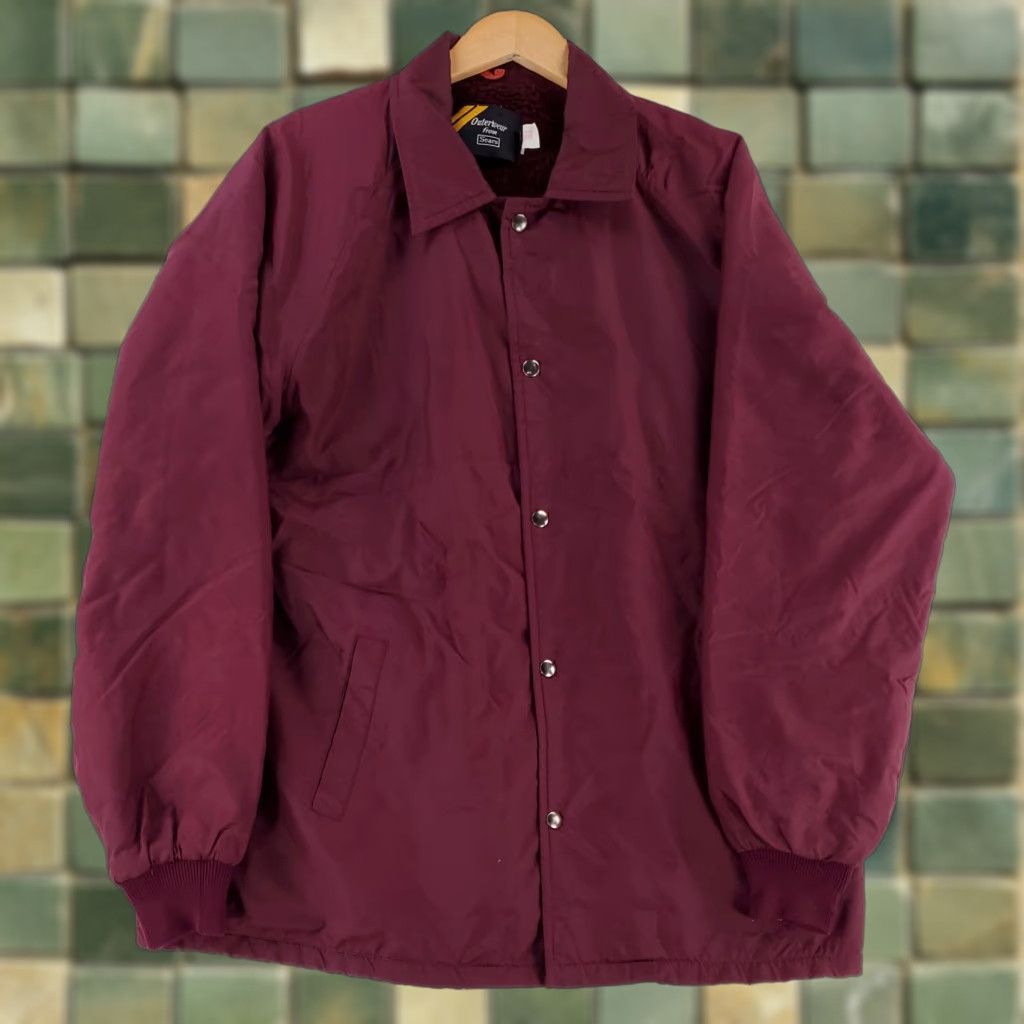 Sears VINTAGE Sears Outerwear 70s Satin Snap Jacket Sherpa Lined Maroon Red Mens XL Tall Windbreaker Jacket Size US XL / EU 56 / 4 - 1 Thumbnail