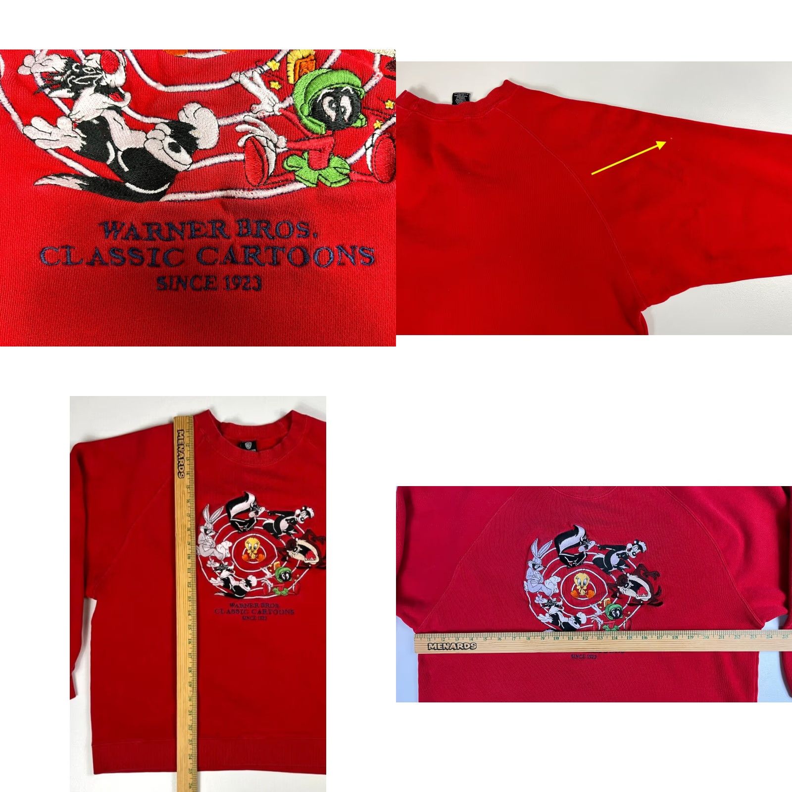 Vintage Warner Bros. Studio Store Unisex Adult Vintage 1997 Sweatshirt Crewneck Red Sz L Size US L / EU 52-54 / 3 - 8 Thumbnail