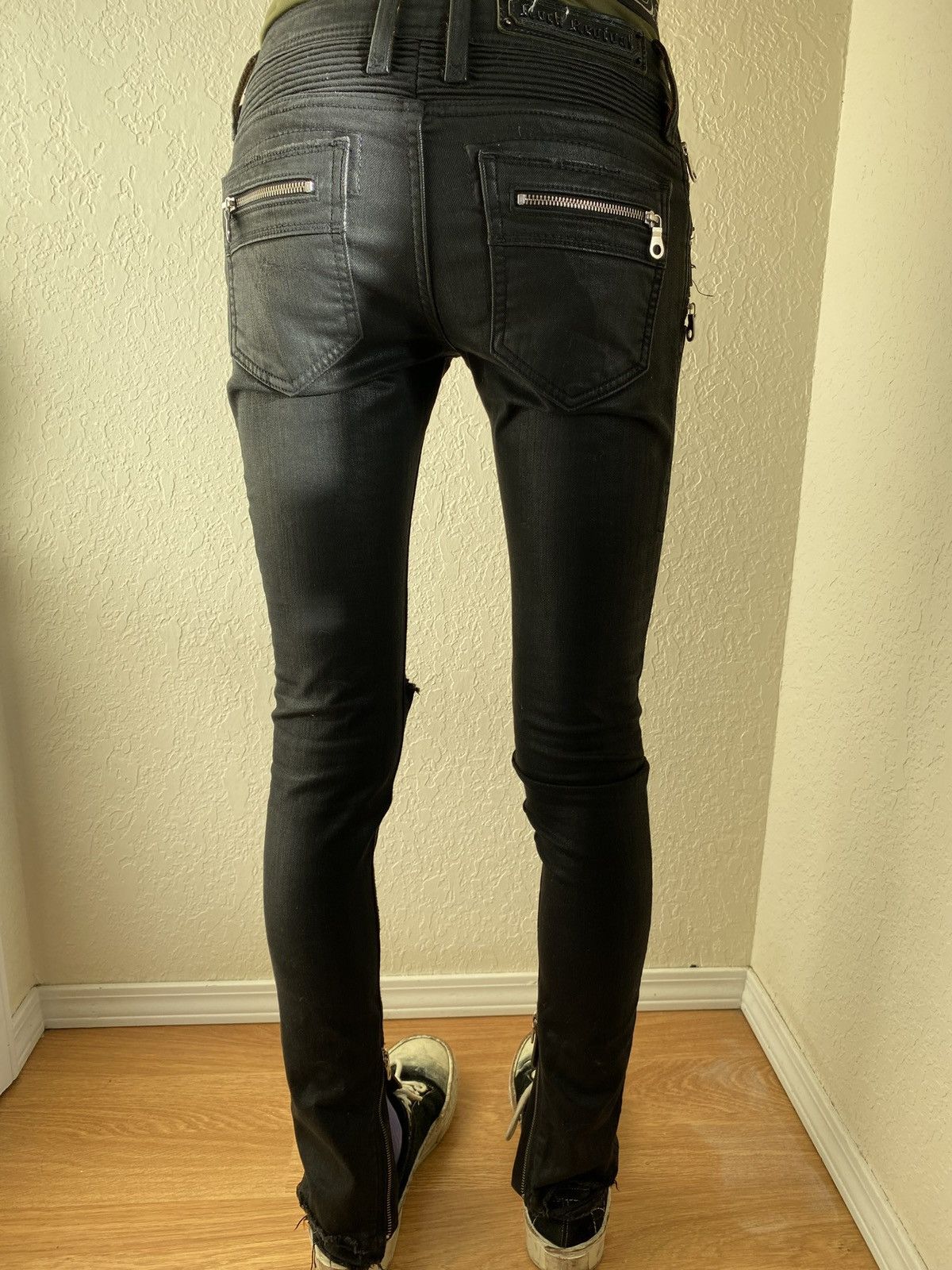Rock Revival Mens black Rock Revival distressed Moto Skinny Jeans- Flared Size US 28 / EU 44 - 3 Thumbnail