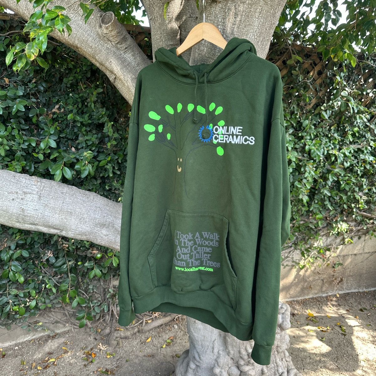 image of Online Ceramics Local Harvest “Taller Than The Trees” Hoodie in Green, Men's (Size 2XL)