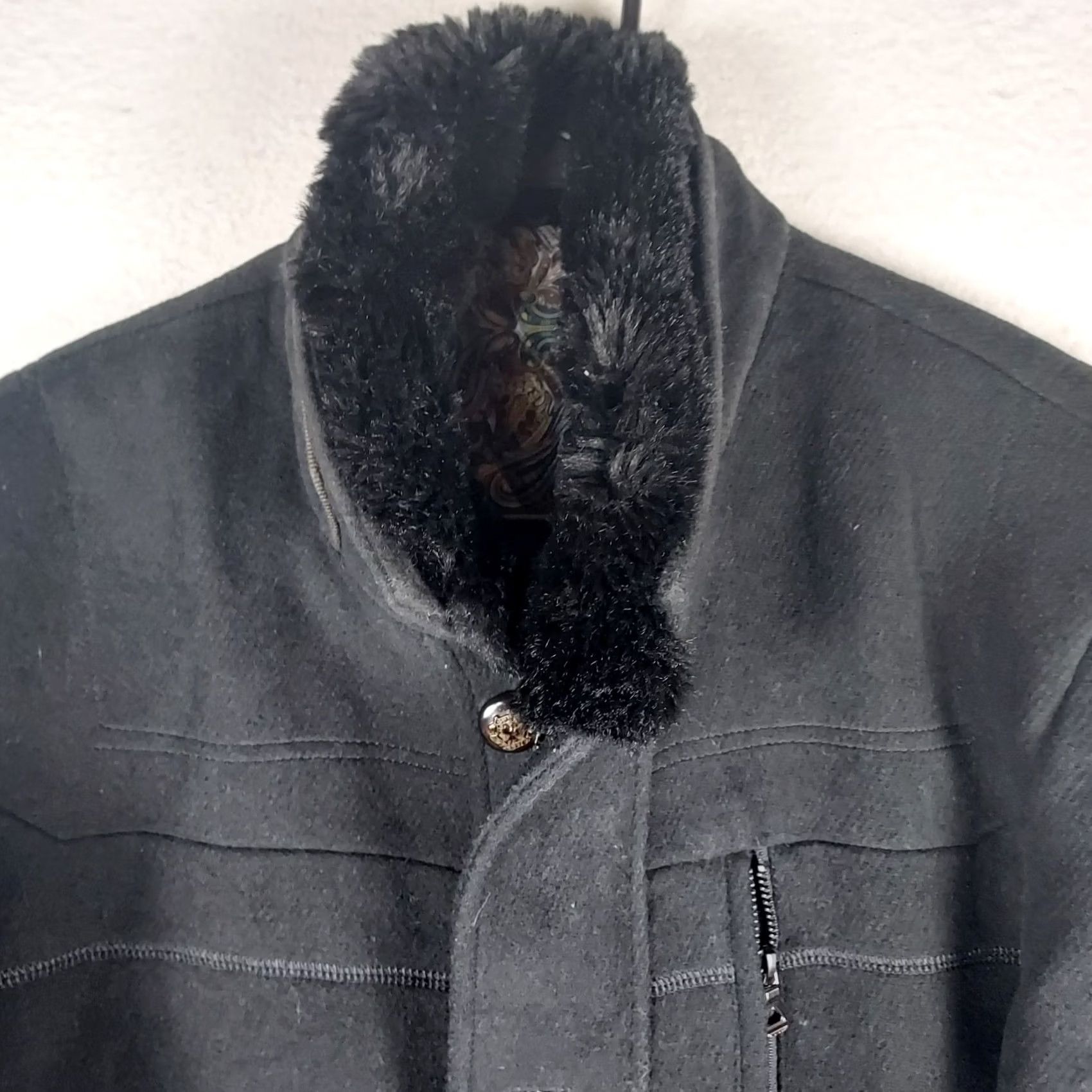 Vintage Sulandy Men’s Jacket Wool Black Quilted Faux Fur Collar Paisley Lining XXL Jacket Size US XXL / EU 58 / 5 - 2 Thumbnail