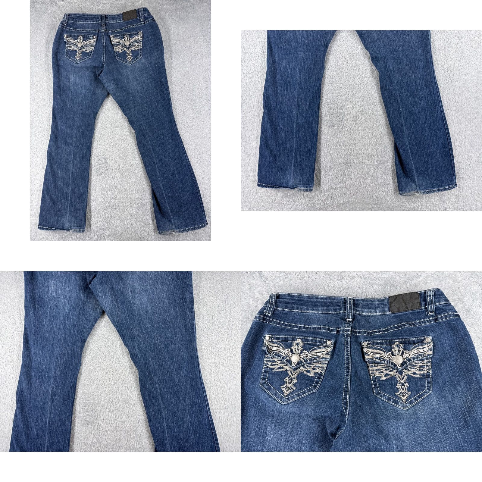 Vintage Soundgirl Jeans Women 16 Blue Denim Bootcut Embroidered Rhinestone Cotton Blend 32x30 Size 38" / US 16 / IT 52 - 9 Thumbnail