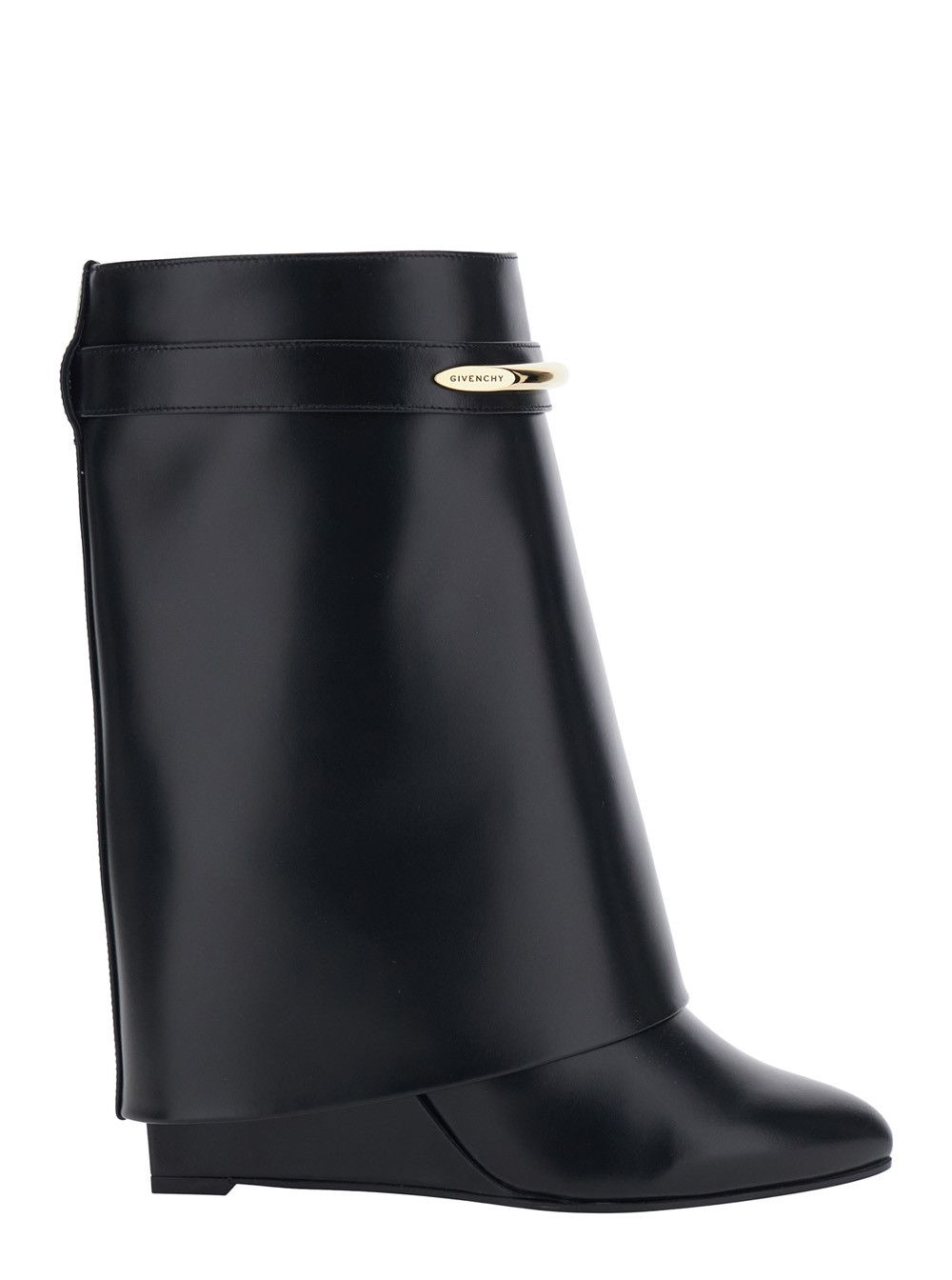 Givenchy Black Wedge Heel Ankle Boots with Logo Plate on the Side in Leather for Women Size US 10 / IT 40 - 1 Thumbnail