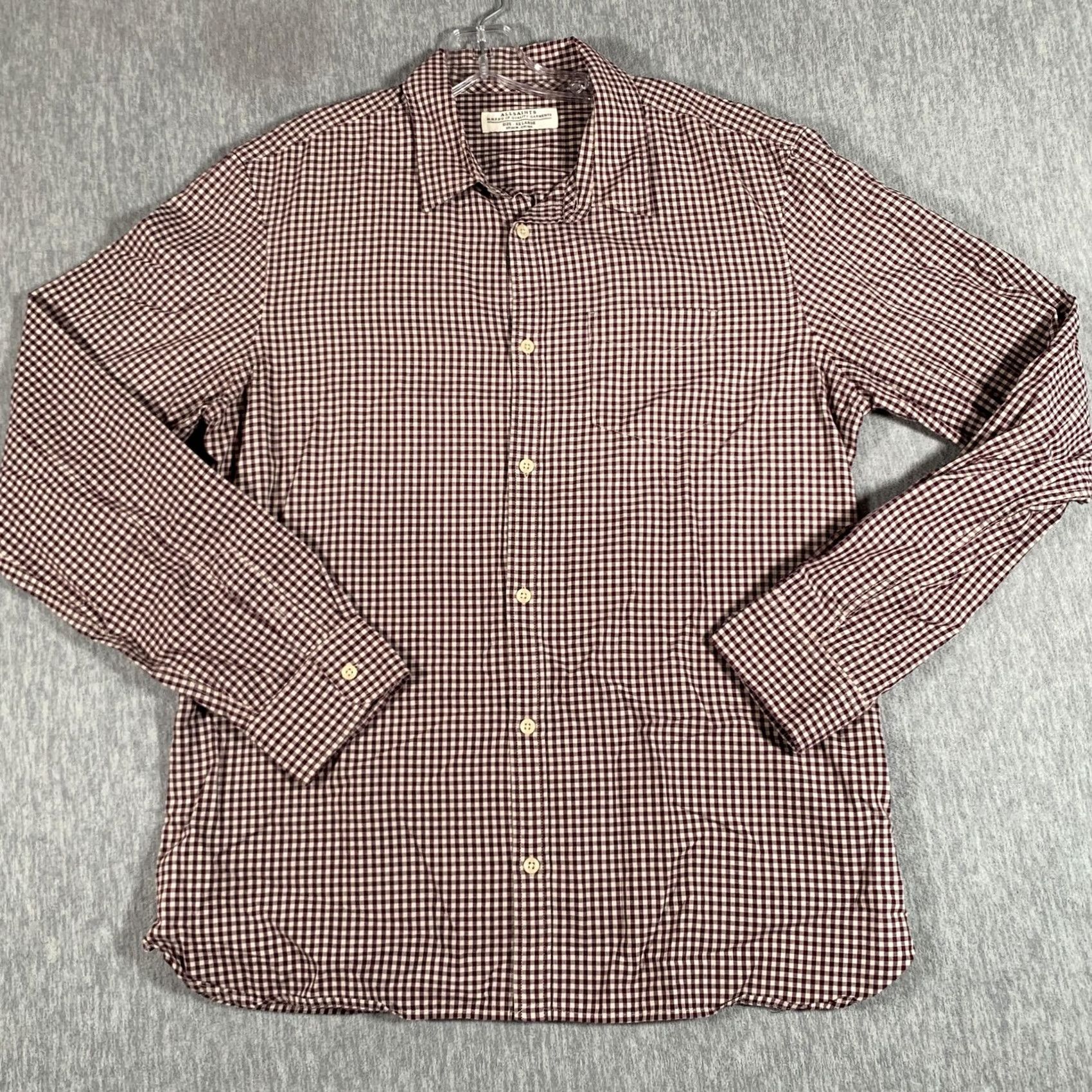 Allsaints AllSaints Shirt Mens 2XL Red Gingham Check Long Sleeve Button Front Casual Size US XXL / EU 58 / 5 - 2 Thumbnail