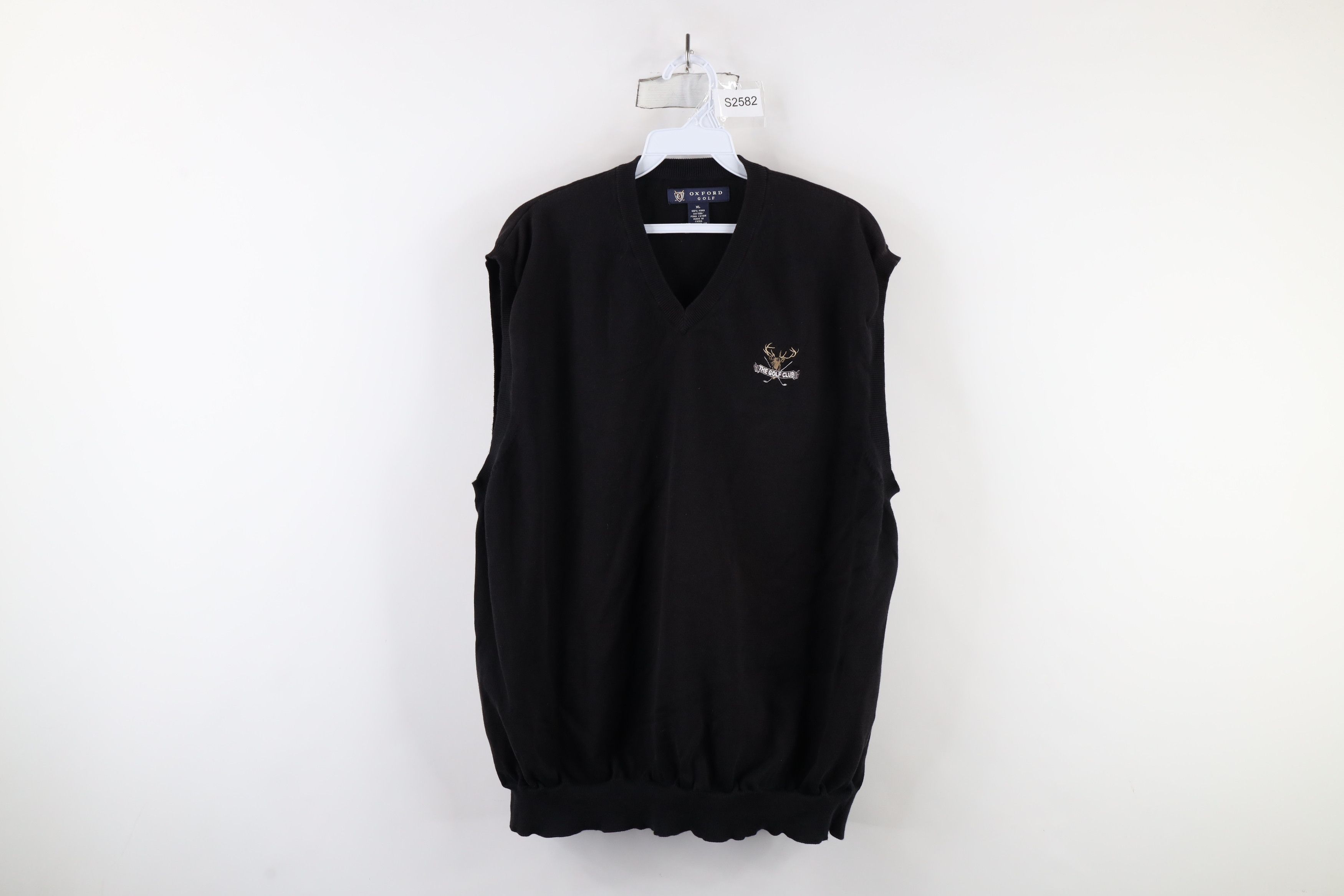 Vintage Vintage 90s Spell Out The Golf Club Knit Sweater Vest Black Size US XL / EU 56 / 4 - 1 Thumbnail