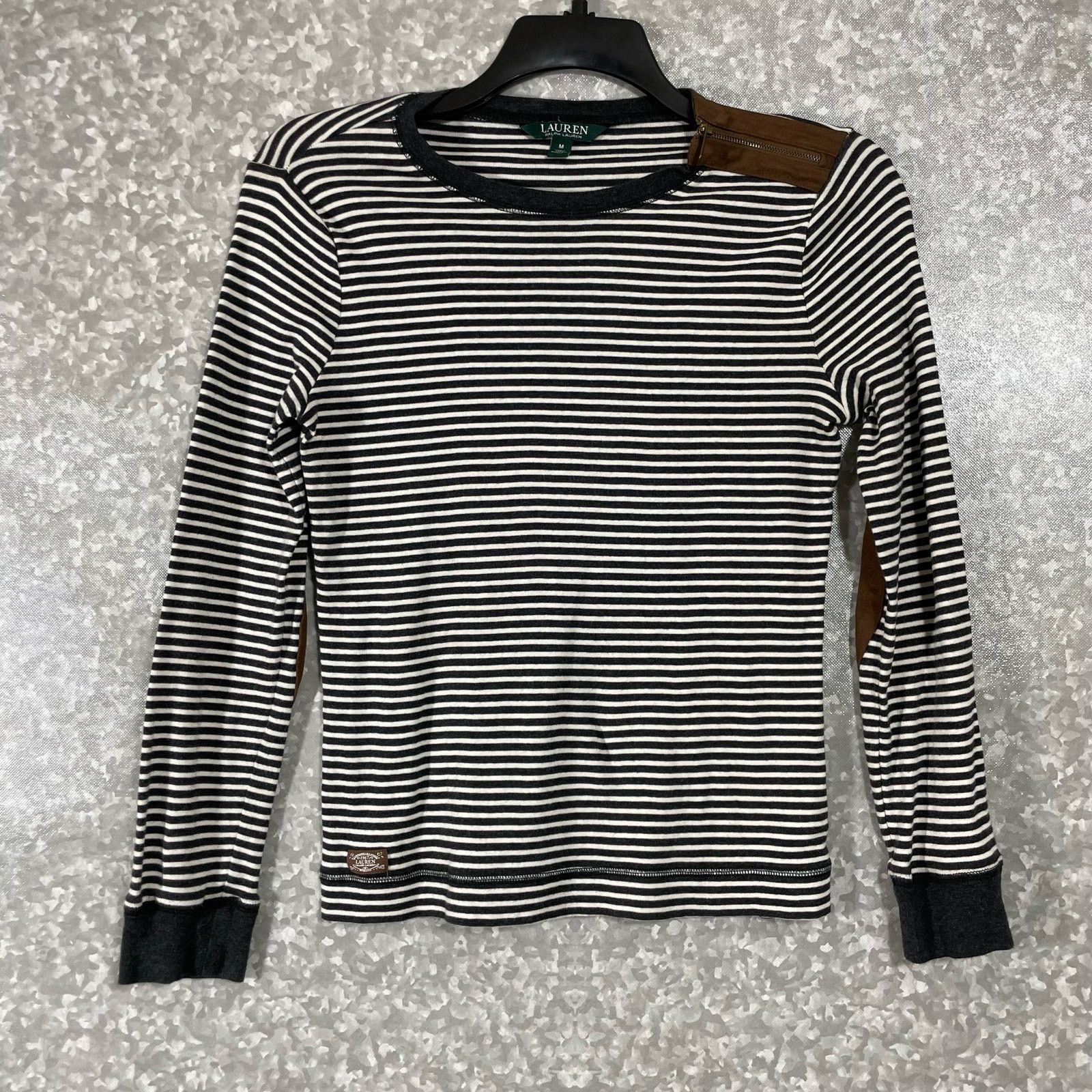 Lauren Ralph Lauren Lauren Ralph Lauren Gray Striped Leather Patches Top -Medium Size M / US 6-8 / IT 42-44 - 1 Thumbnail