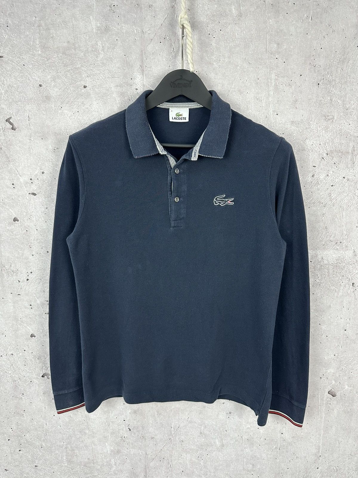 Pre-owned Lacoste X Vintage Lacoste Cotton Buttons Long Sleeve Polo In Navy Blue