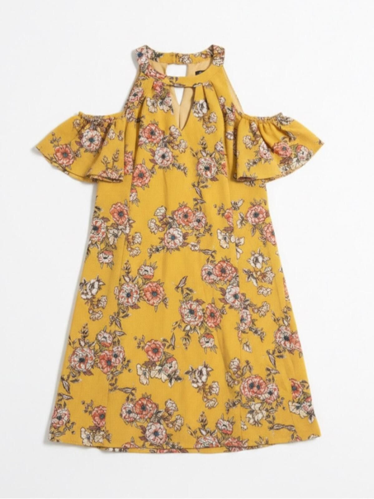 Other Lily Rose Yellow Floral Cold-Shoulder Dress Size S / US 4 / IT 40 - 1 Thumbnail